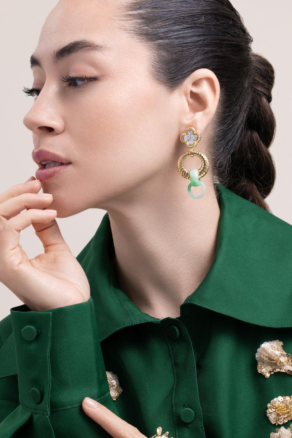 Carved Jade Diamond Drop Earrings-YELLOW GOLD-JEWELRYFINE JEWELEARRING-DAVID WEBB