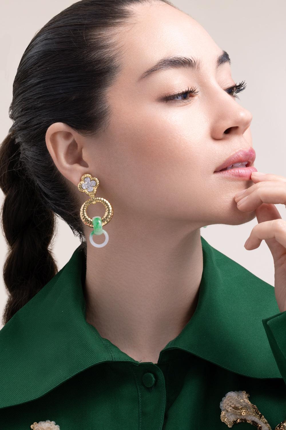 Carved Jade Diamond Drop Earrings-YELLOW GOLD-JEWELRYFINE JEWELEARRING-DAVID WEBB