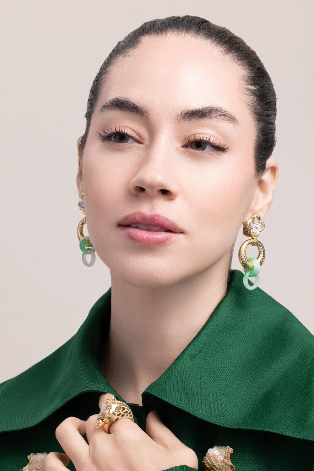 Carved Jade Diamond Drop Earrings-YELLOW GOLD-JEWELRYFINE JEWELEARRING-DAVID WEBB
