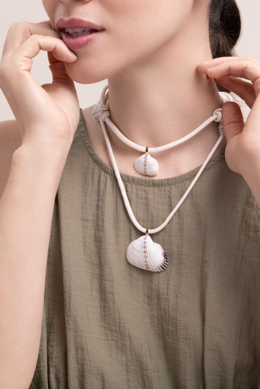 Diamond Line Edul Shell Necklace-ROSE GOLD-JEWELRYFINE JEWELNECKLACE O-DEZSO BY SARA BELTRAN