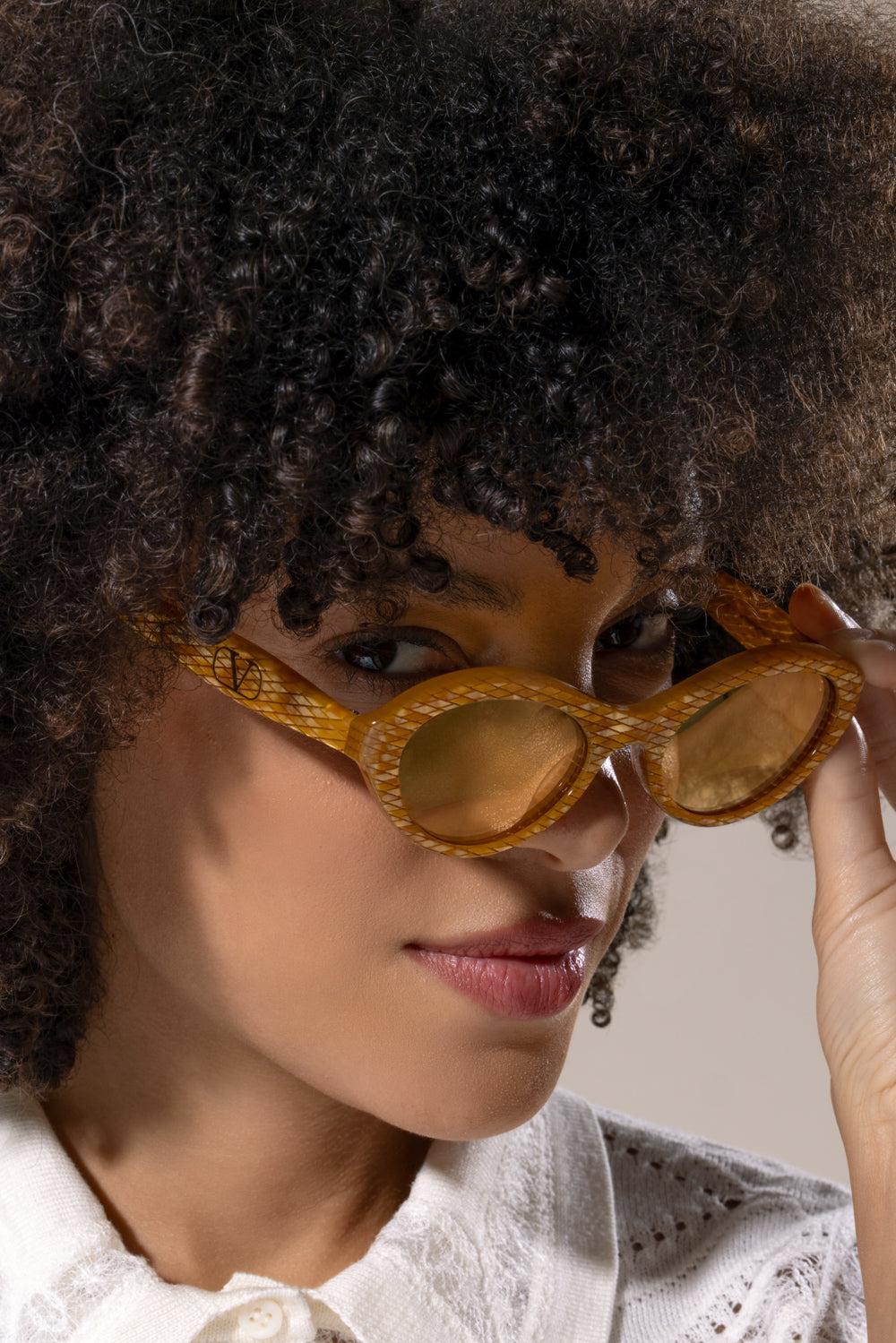 Oval Sunglasses-GOLD-ACCESSORIESUNGLASSES-VALENTINO ACCESSORIES