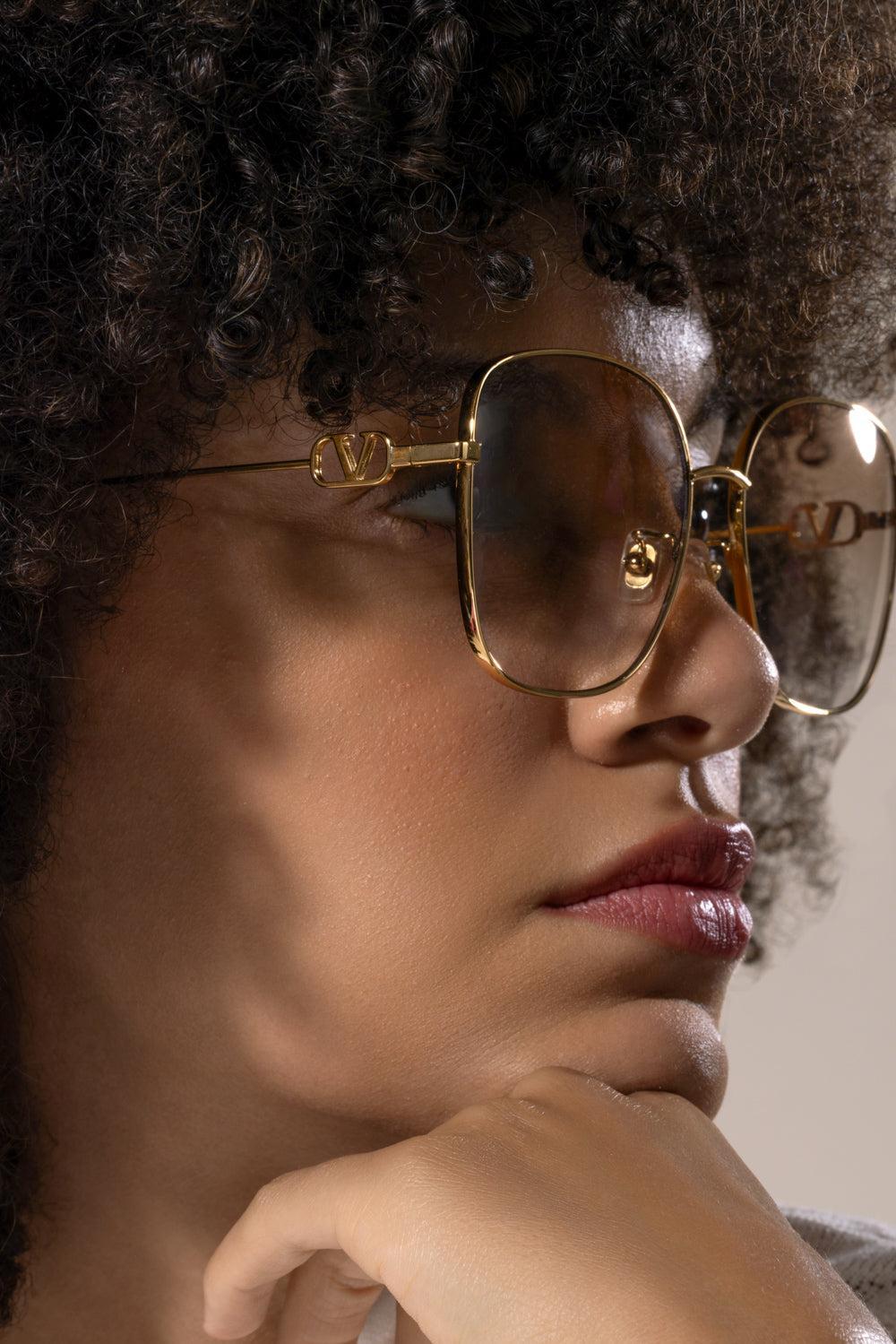 Square Oversized Sunglasses-GOLD-ACCESSORIESUNGLASSES-VALENTINO ACCESSORIES