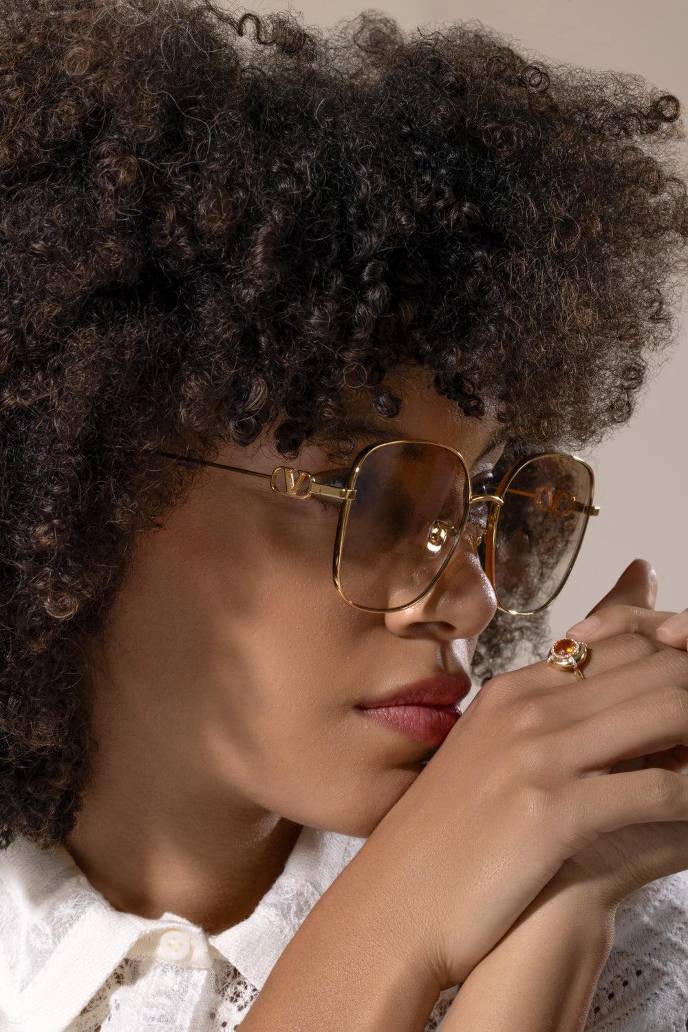 Square Oversized Sunglasses-GOLD-ACCESSORIESUNGLASSES-VALENTINO ACCESSORIES