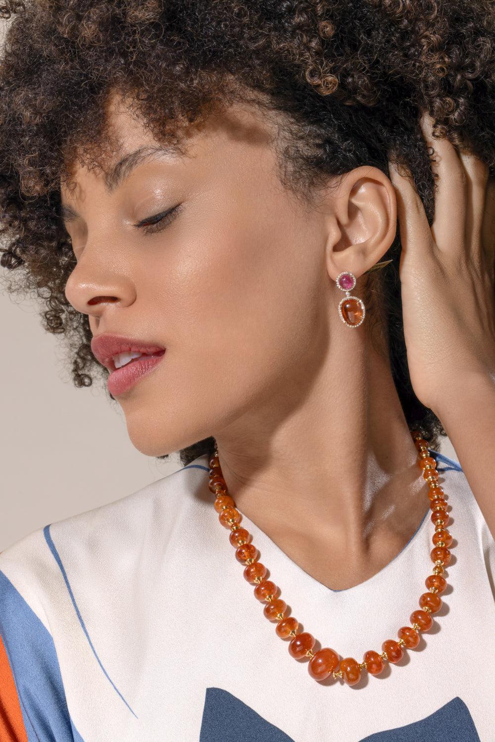 Mandarin Garnet Rubellite Earrings-YELLOW GOLD-JEWELRYFINE JEWELEARRING-GOSHWARA