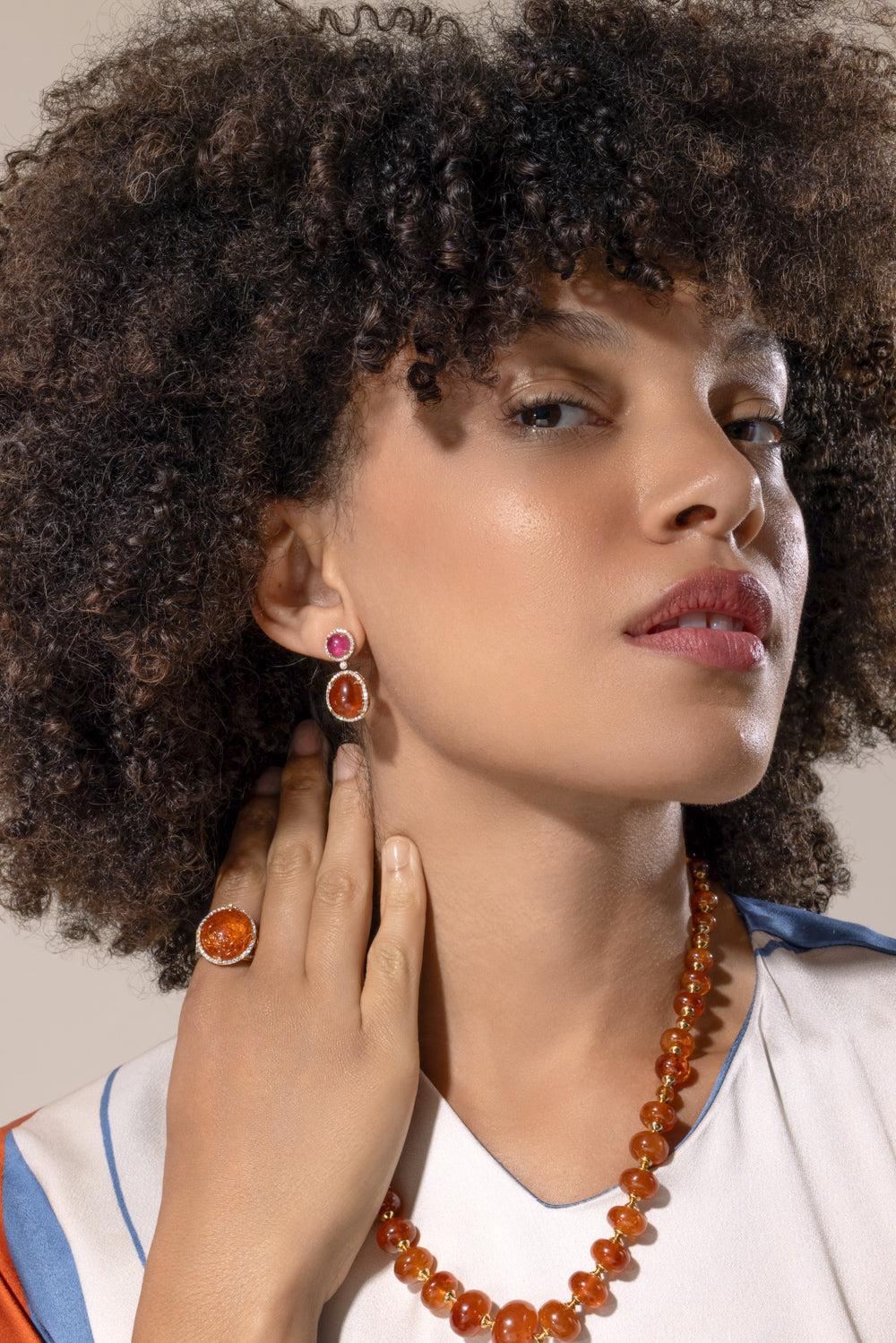 Mandarin Garnet Rubellite Earrings-YELLOW GOLD-JEWELRYFINE JEWELEARRING-GOSHWARA