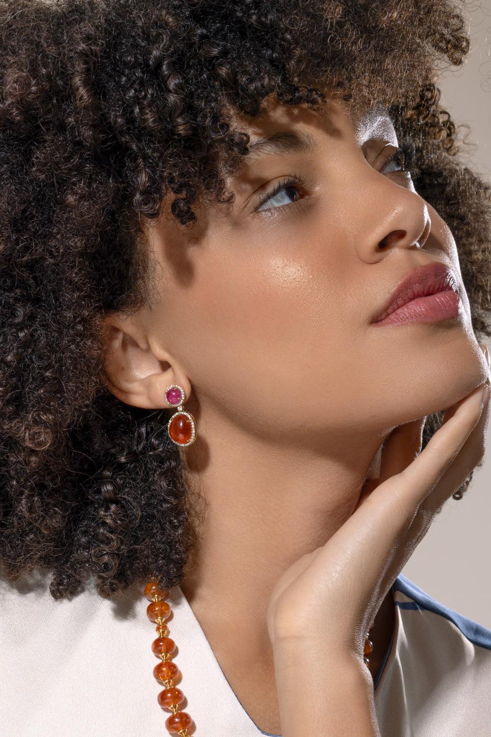 Mandarin Garnet Rubellite Earrings-YELLOW GOLD-JEWELRYFINE JEWELEARRING-GOSHWARA