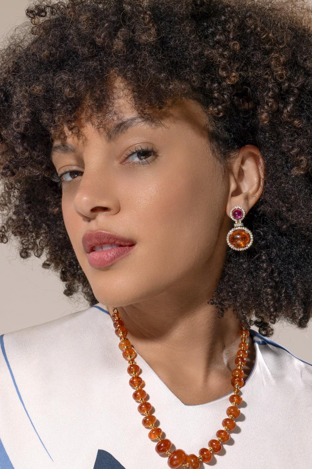 Rubellite Mandarin Garnet Earrings-YELLOW GOLD-JEWELRYFINE JEWELEARRING-GOSHWARA