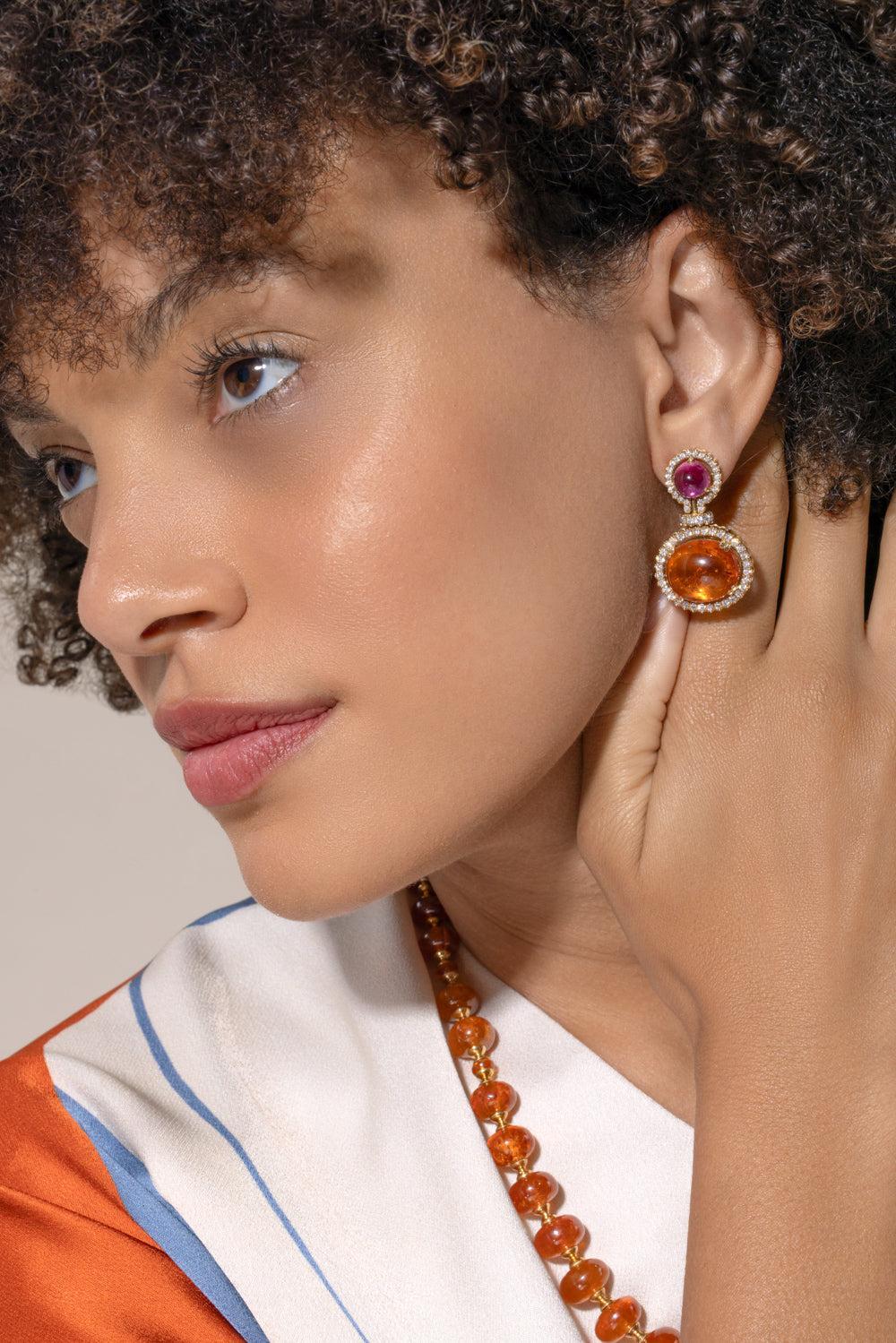 Rubellite Mandarin Garnet Earrings-YELLOW GOLD-JEWELRYFINE JEWELEARRING-GOSHWARA