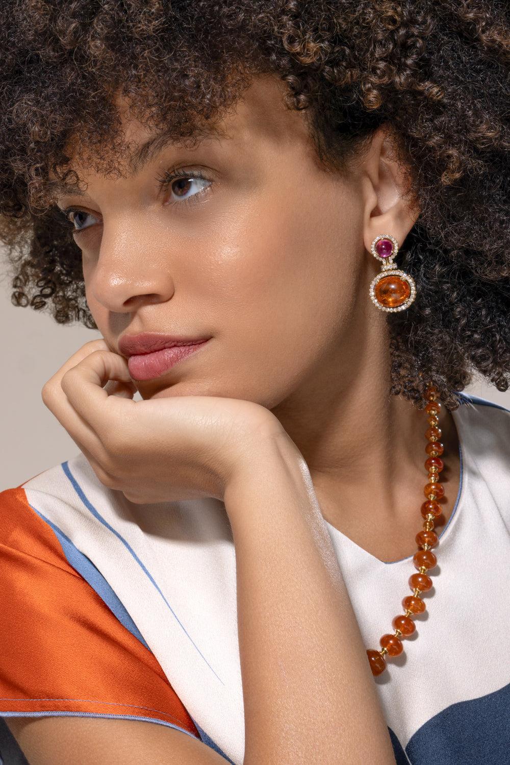 Rubellite Mandarin Garnet Earrings-YELLOW GOLD-JEWELRYFINE JEWELEARRING-GOSHWARA