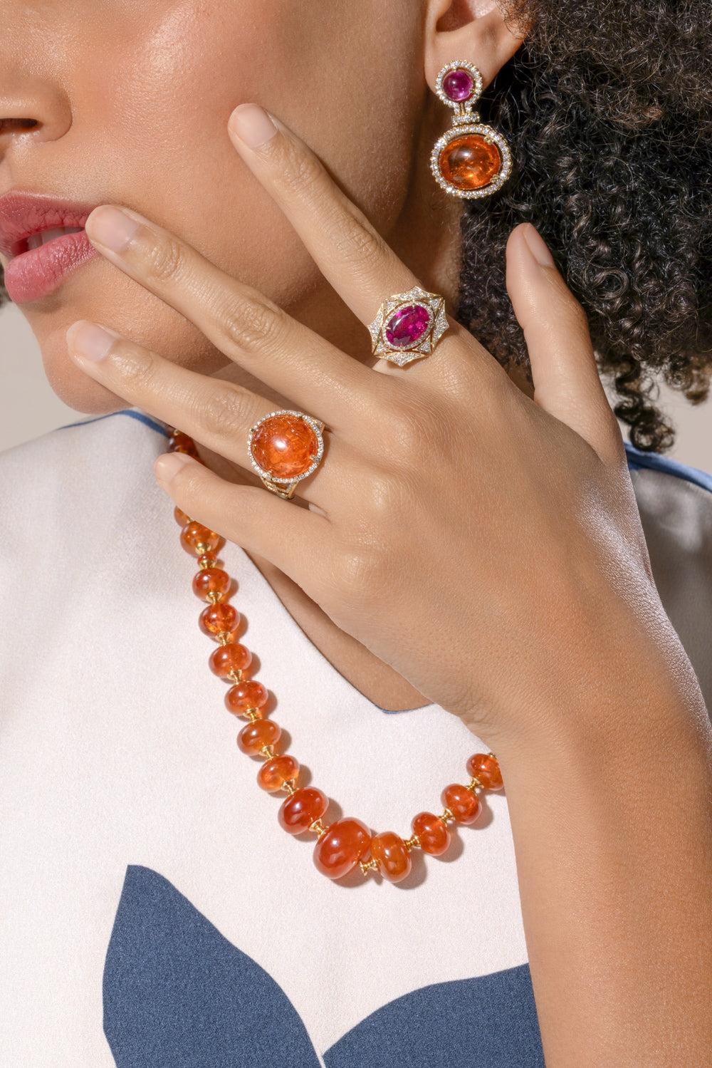 Pink Tourmaline East-West Web Ring-YELLOW GOLD-7-JEWELRYFINE JEWELRING-GOSHWARA