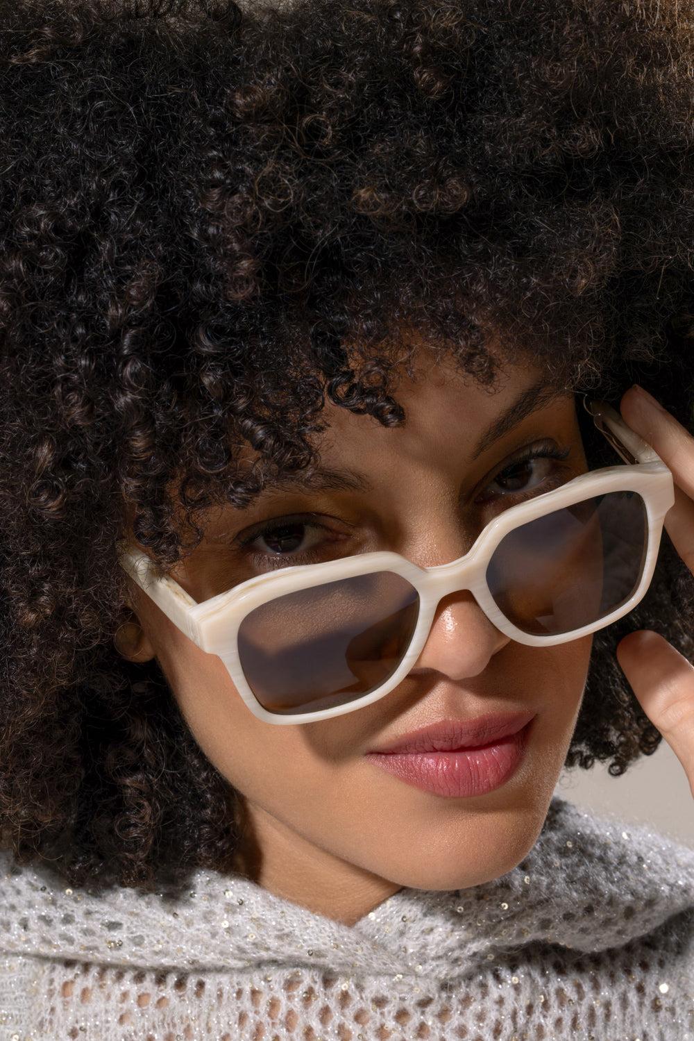 Geometric Sunglasses-CREAM-ACCESSORIESCARVES-BRUNELLO CUCINELLI
