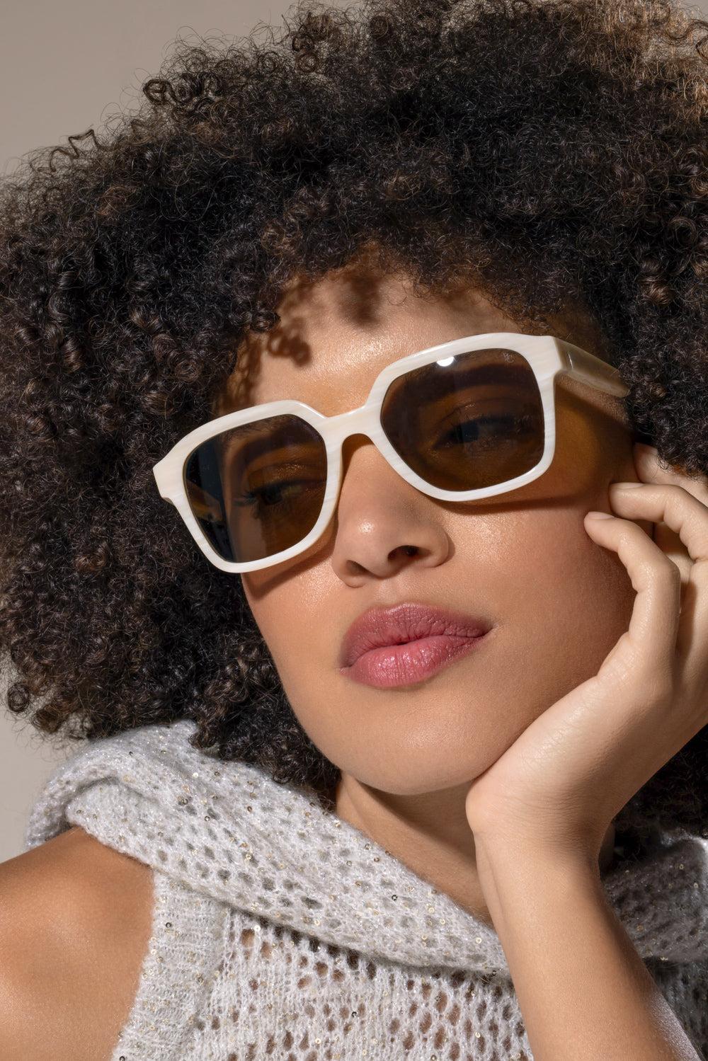 Geometric Sunglasses-CREAM-ACCESSORIESCARVES-BRUNELLO CUCINELLI