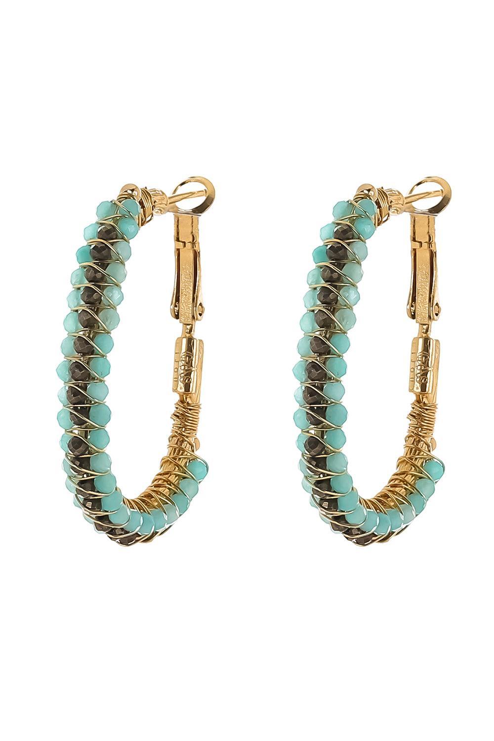 Mixed Green Beaded Lyre Earrings-GREEN-JEWELRYBOUTIQUEEARRING-GAS BIJOUX