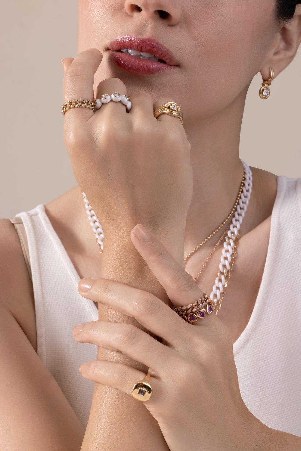 Diamond Rocky Rae Pinky Ring-YELLOW GOLD-4-JEWELRYFINE JEWELRING-MELISSA KAYE