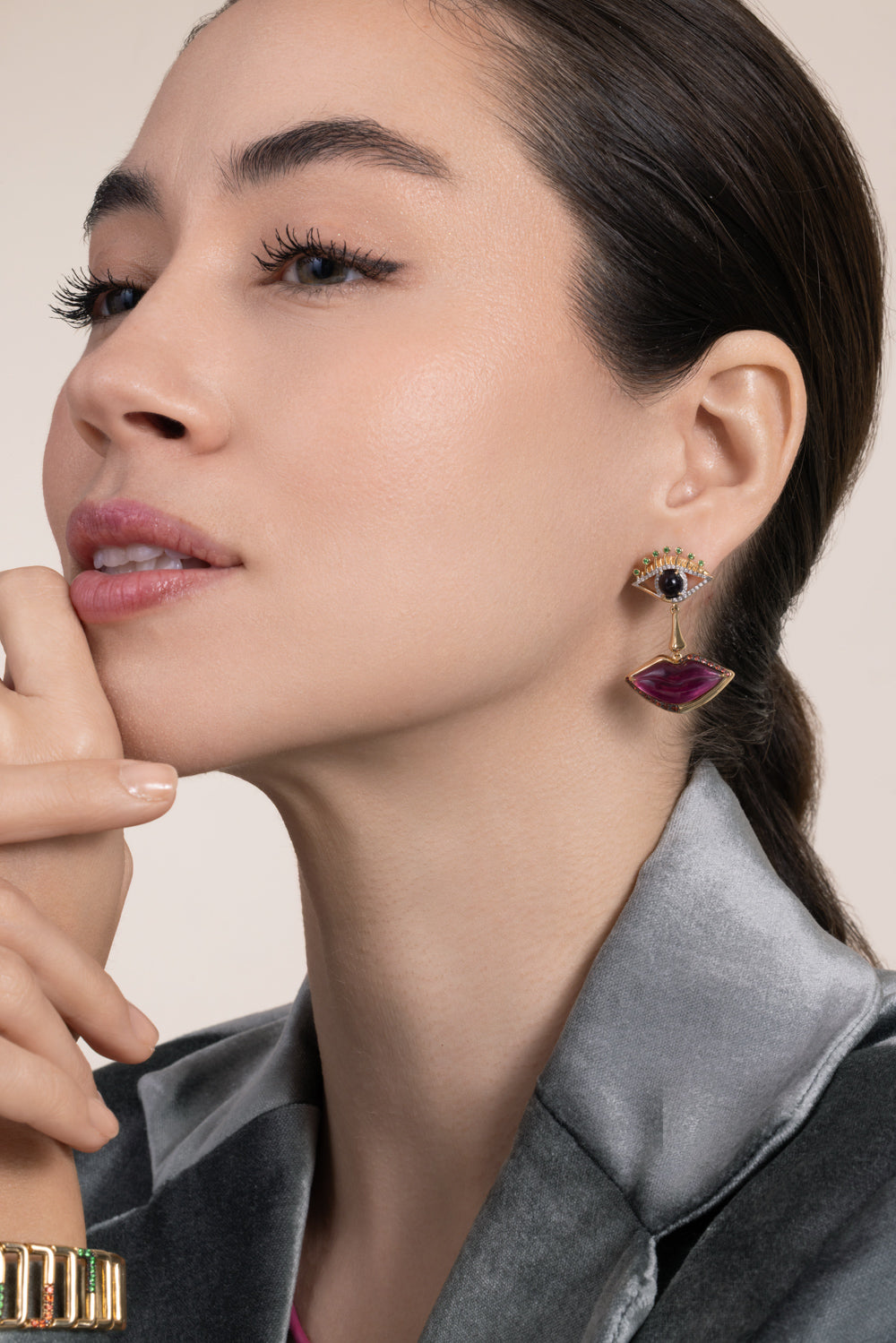 Eye, Nose, Lips Drop Earrings