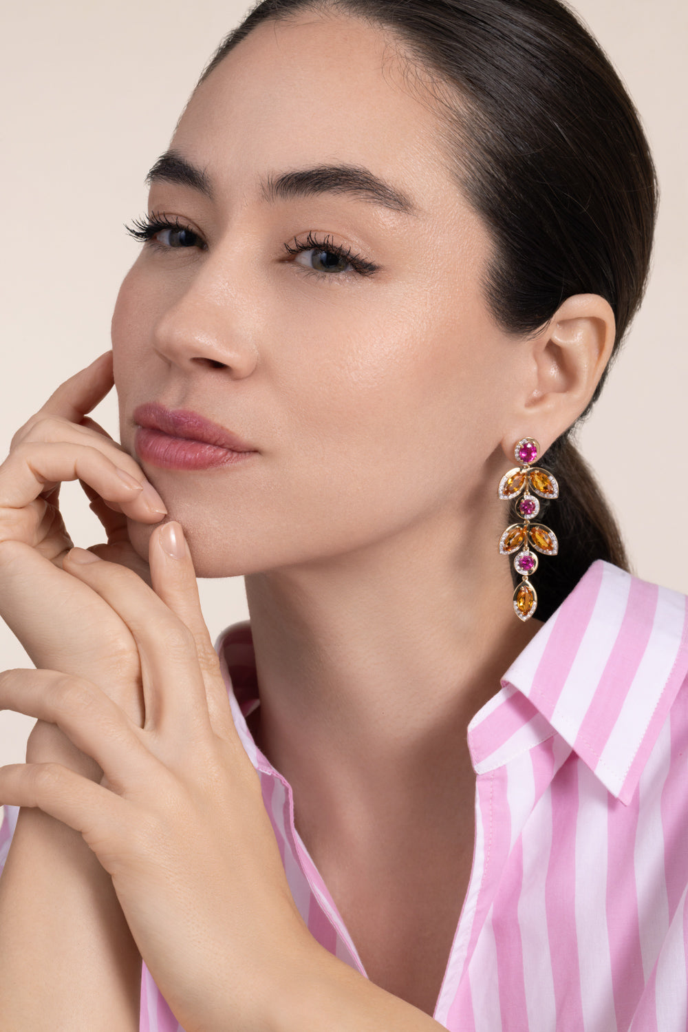Tourmaline Diamond Falling Leaves Earrings
