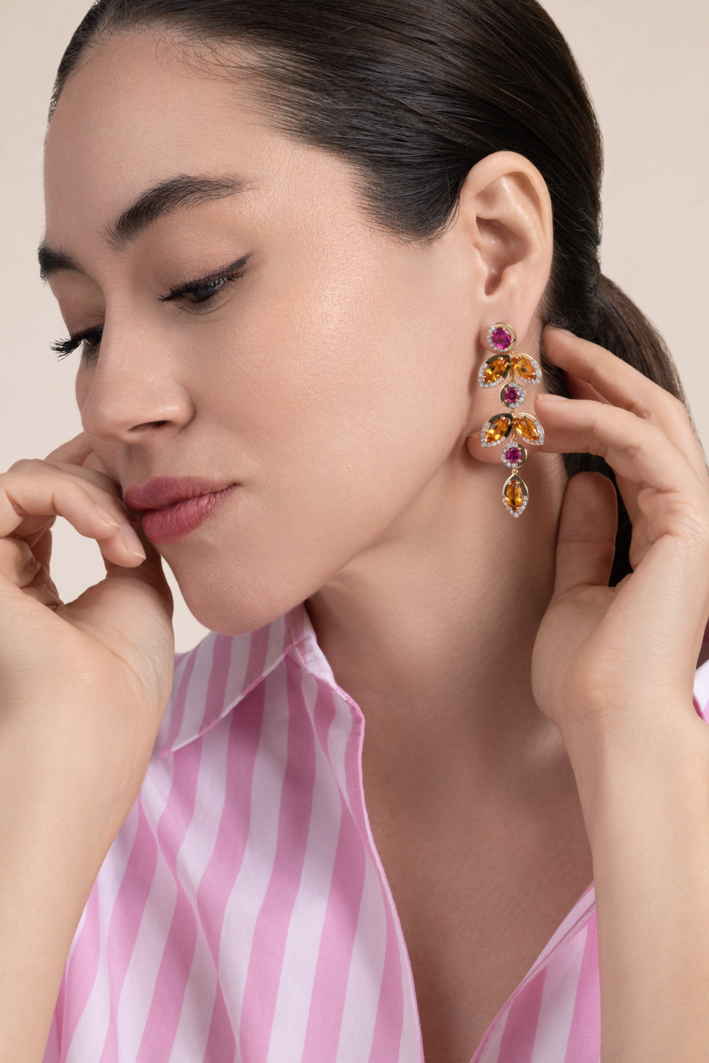 Tourmaline Diamond Falling Leaves Earrings