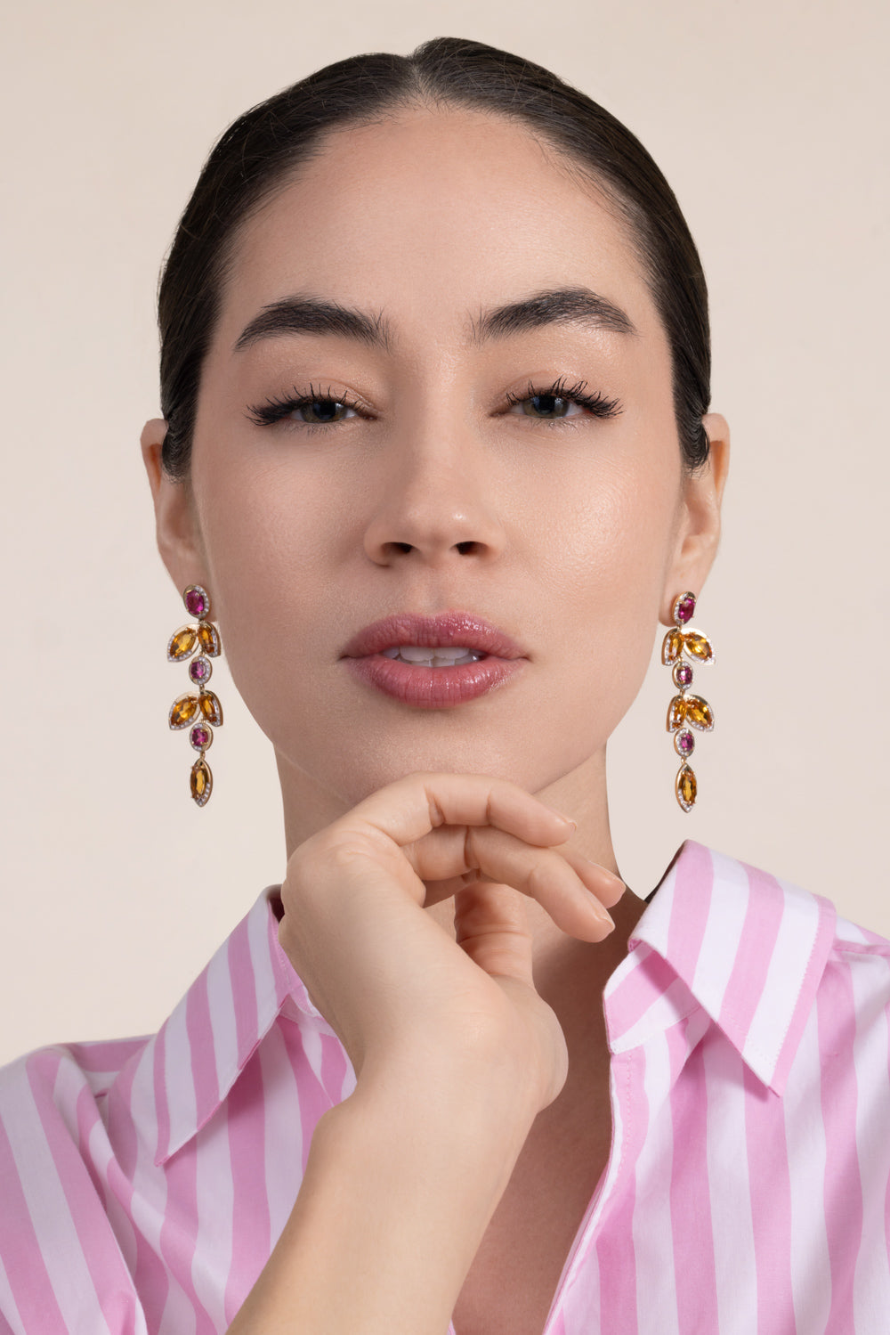 Tourmaline Diamond Falling Leaves Earrings