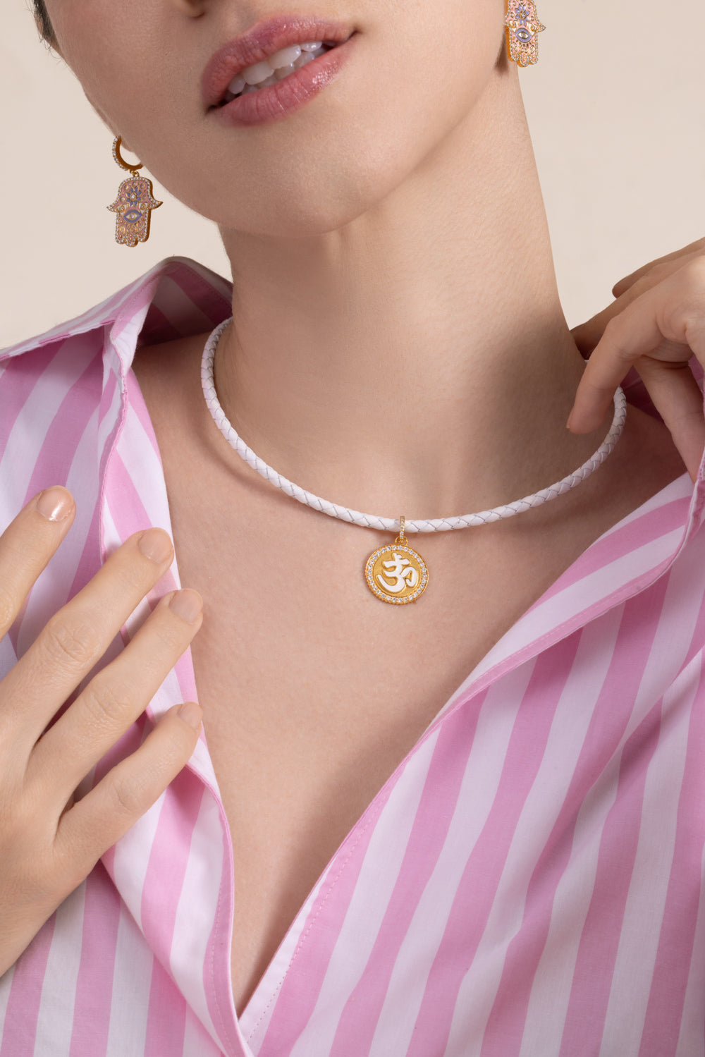 Diamond White Om Coin Pendant