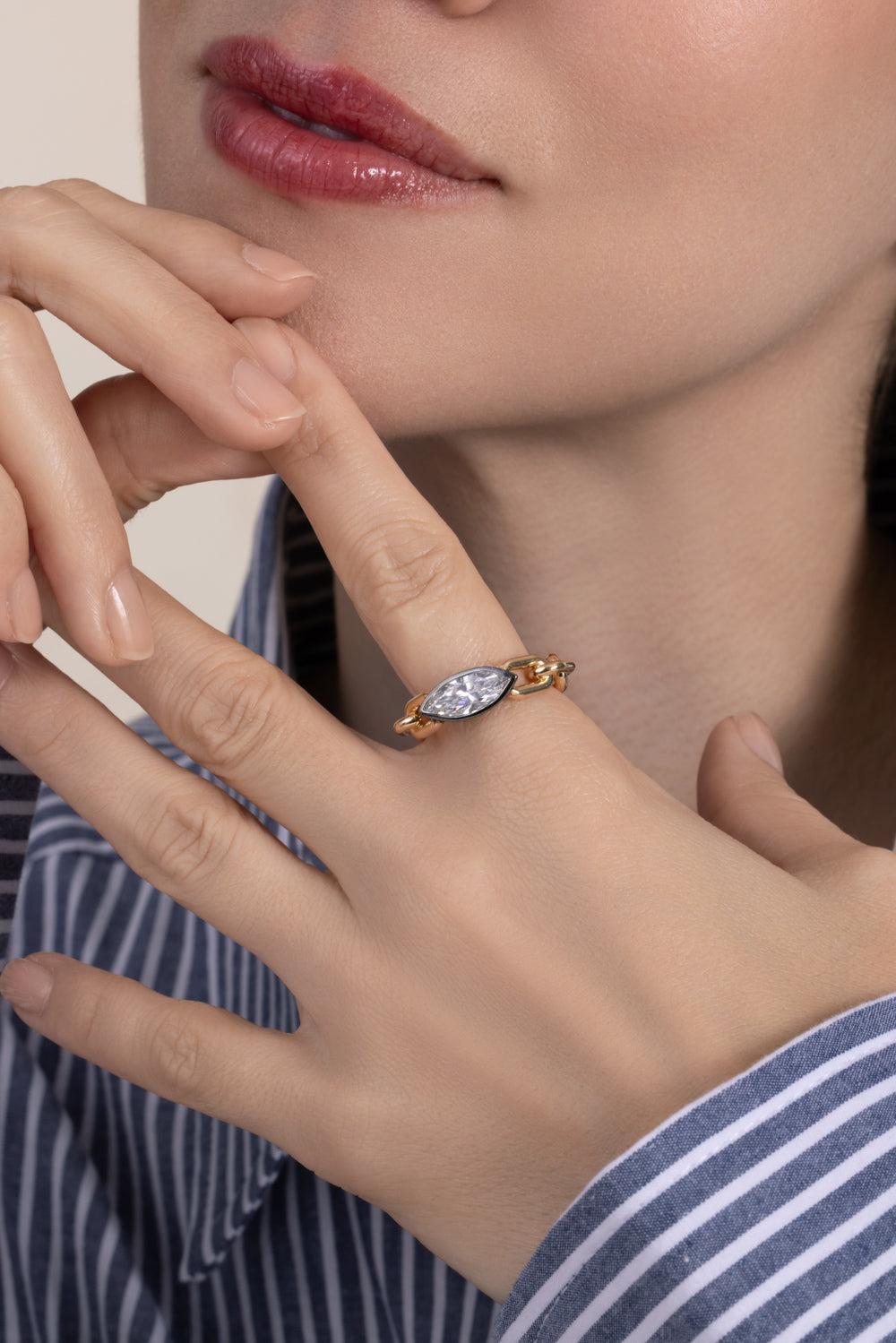 Diamond Marquise Chain Ring-YELLOW GOLD-6-JEWELRYFINE JEWELRING-UNIFORM OBJECT