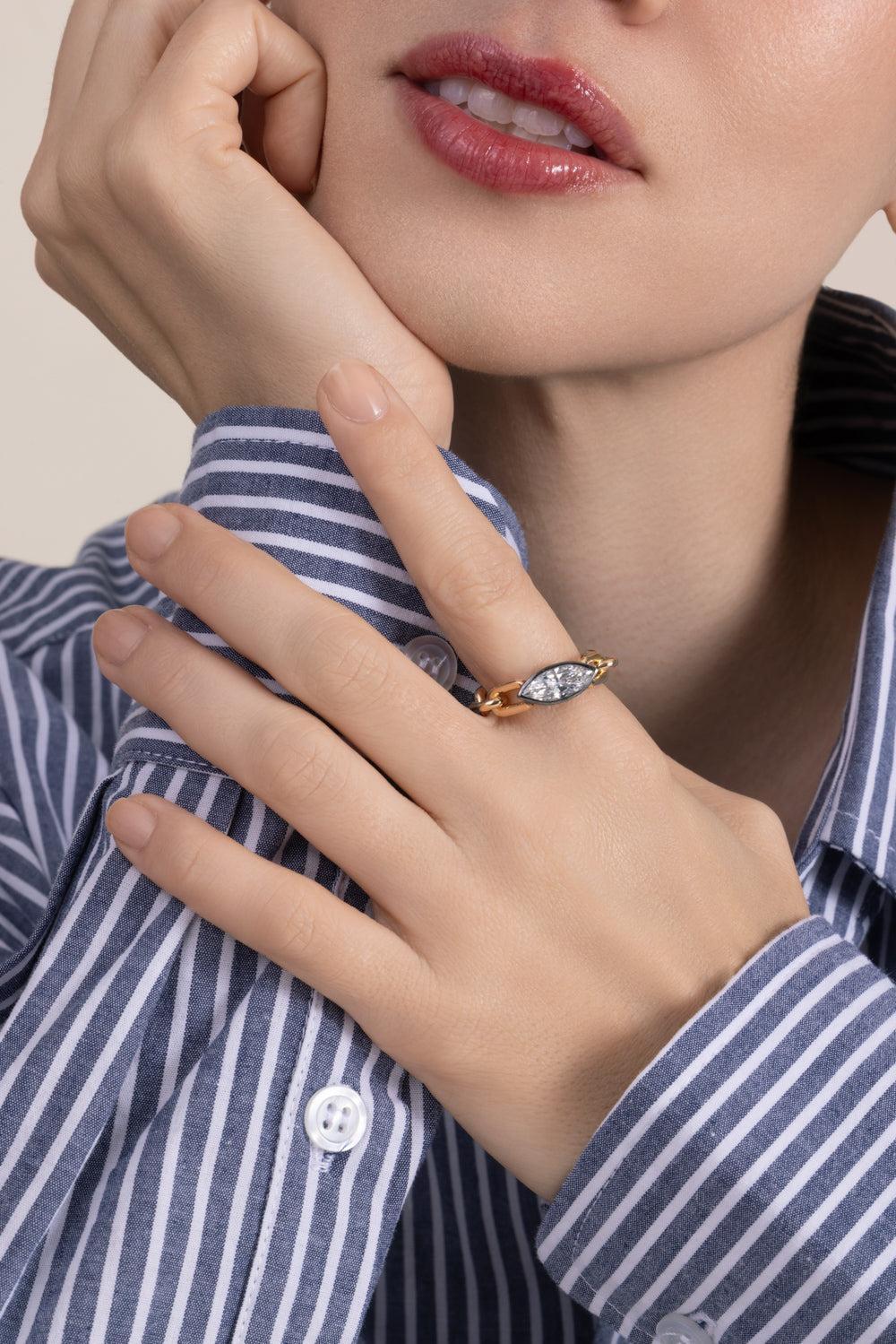 Diamond Marquise Chain Ring-YELLOW GOLD-6-JEWELRYFINE JEWELRING-UNIFORM OBJECT