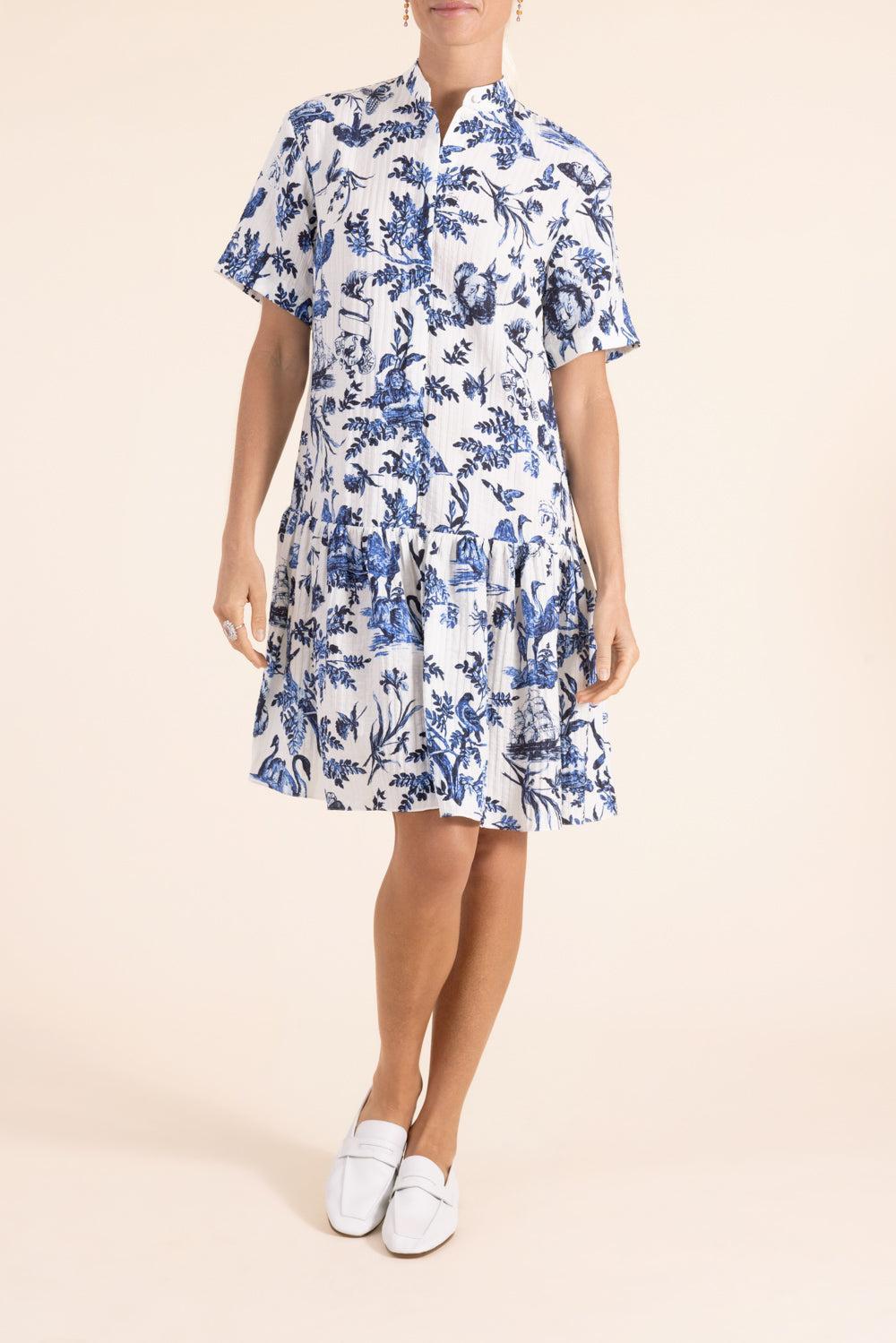 Crinkled Mini Shirt Dress-FLORAL-2-CLOTHINGDRESSCASUAL-ERDEM