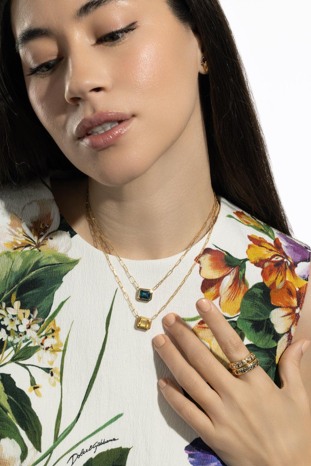 Citrine Manhattan Necklace-YELLOW GOLD-16-JEWELRYFINE JEWELNECKLACE O-GOSHWARA