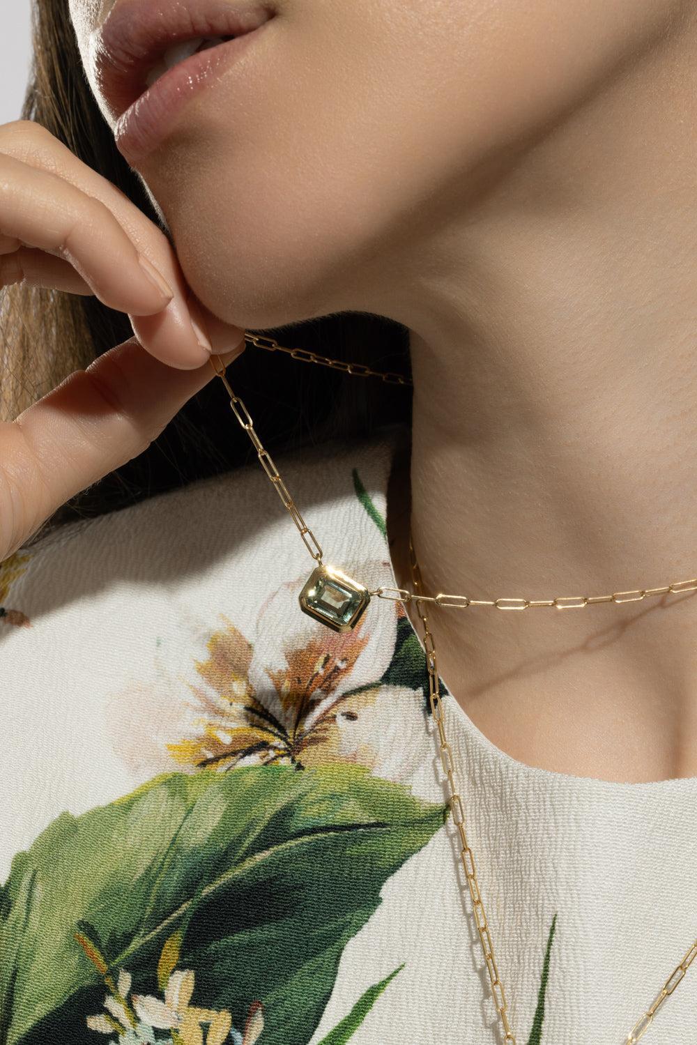 Prasiolite Manhattan Necklace-YELLOW GOLD-16-JEWELRYFINE JEWELNECKLACE O-GOSHWARA