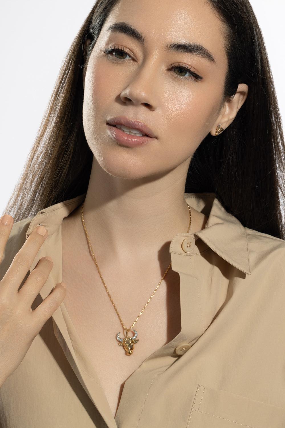 Medium Taurus Zodiac Necklace-YELLOW GOLD-18-JEWELRYFINE JEWELNECKLACE O-BRENT NEALE