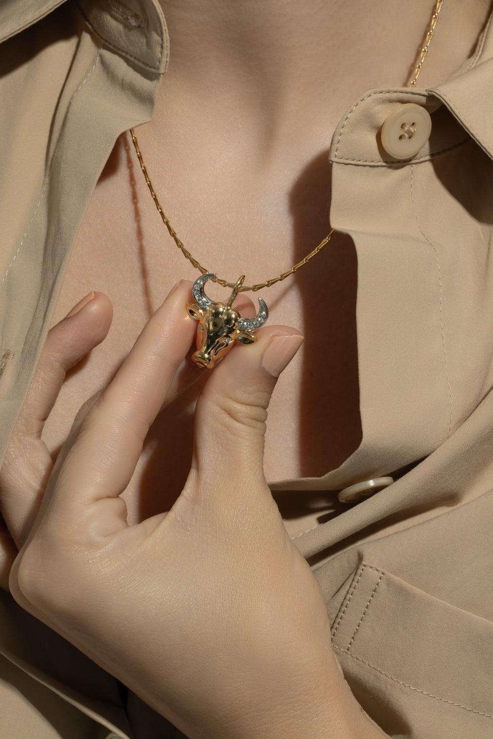 Medium Taurus Zodiac Necklace-YELLOW GOLD-18-JEWELRYFINE JEWELNECKLACE O-BRENT NEALE