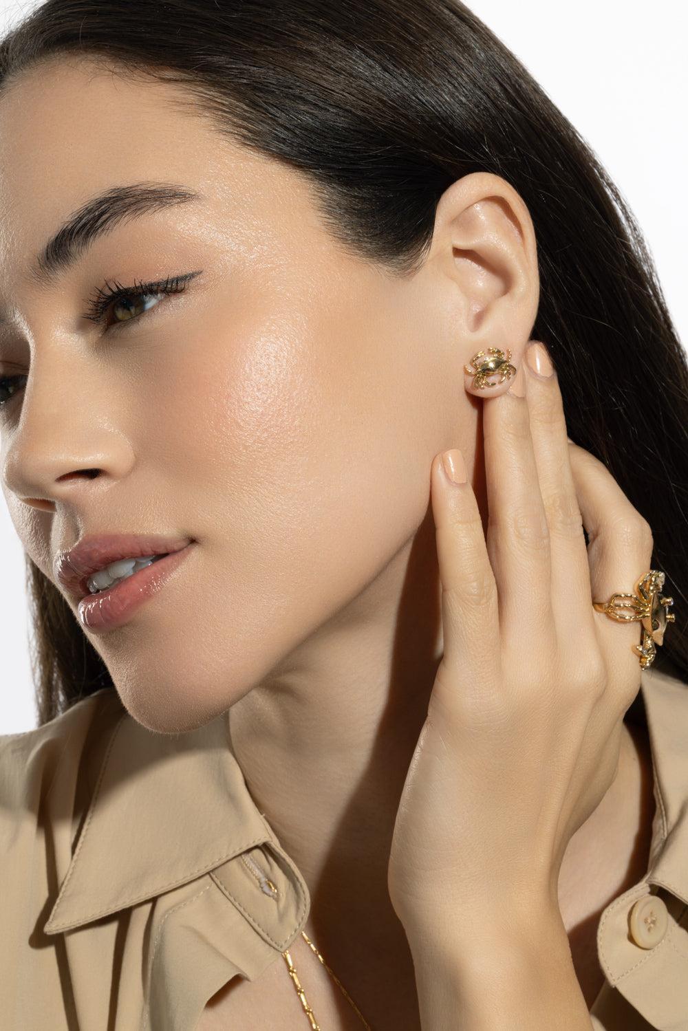 Cancer Zodiac Stud Earrings-YELLOW GOLD-JEWELRYFINE JEWELEARRING-BRENT NEALE