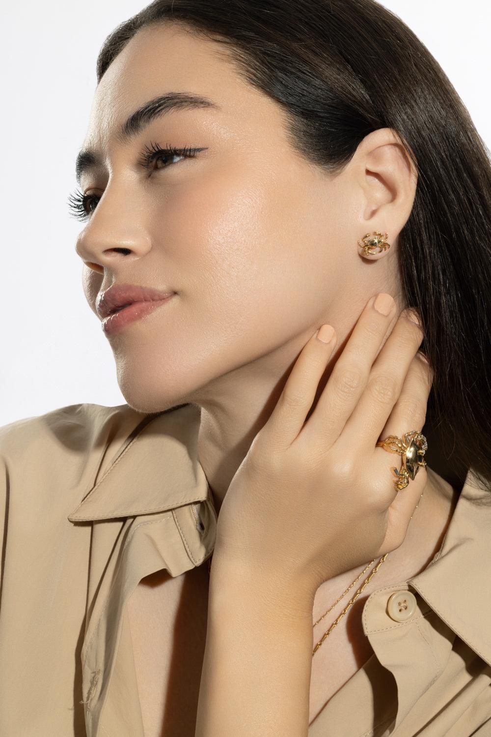 Cancer Zodiac Stud Earrings-YELLOW GOLD-JEWELRYFINE JEWELEARRING-BRENT NEALE