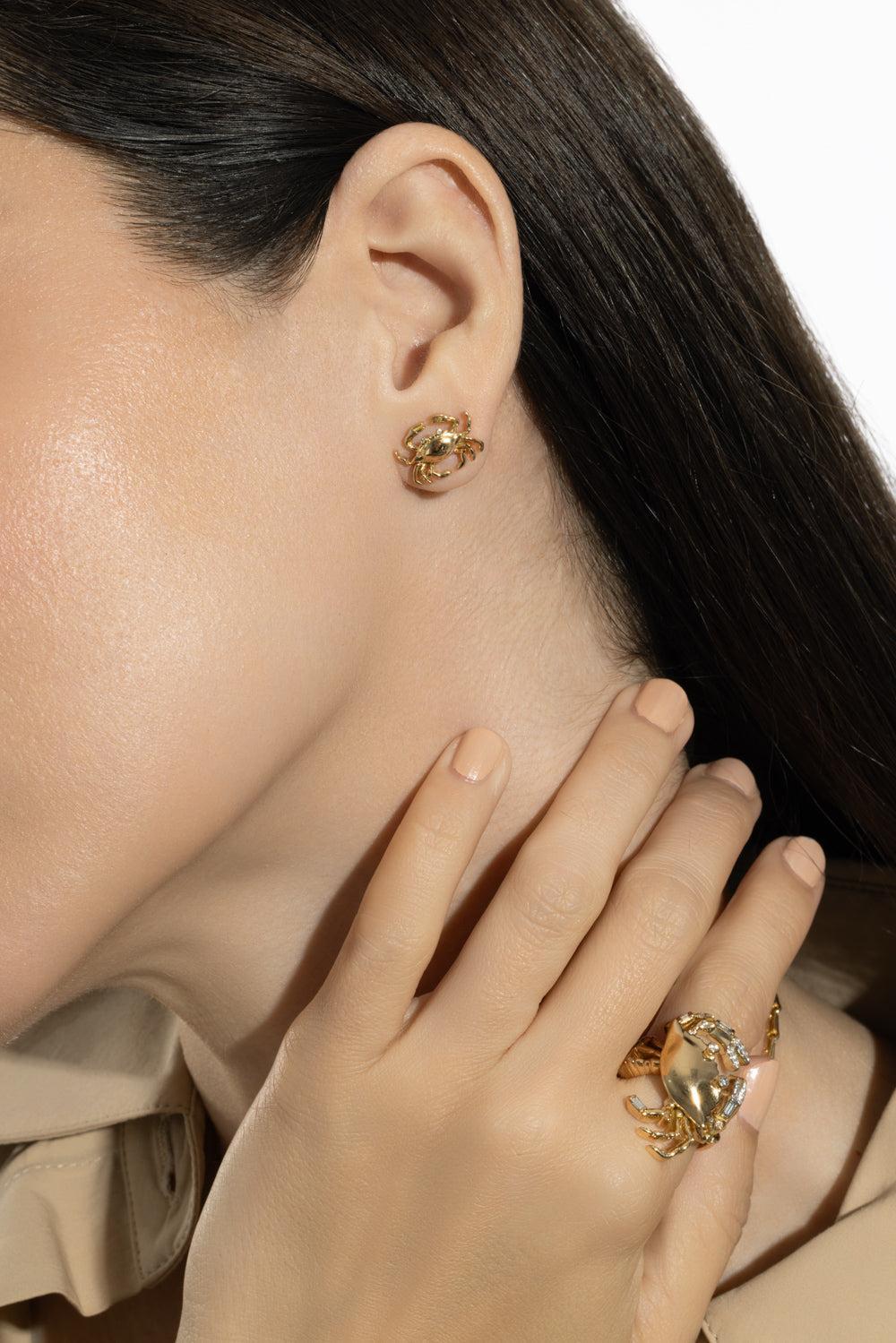 Cancer Zodiac Stud Earrings-YELLOW GOLD-JEWELRYFINE JEWELEARRING-BRENT NEALE