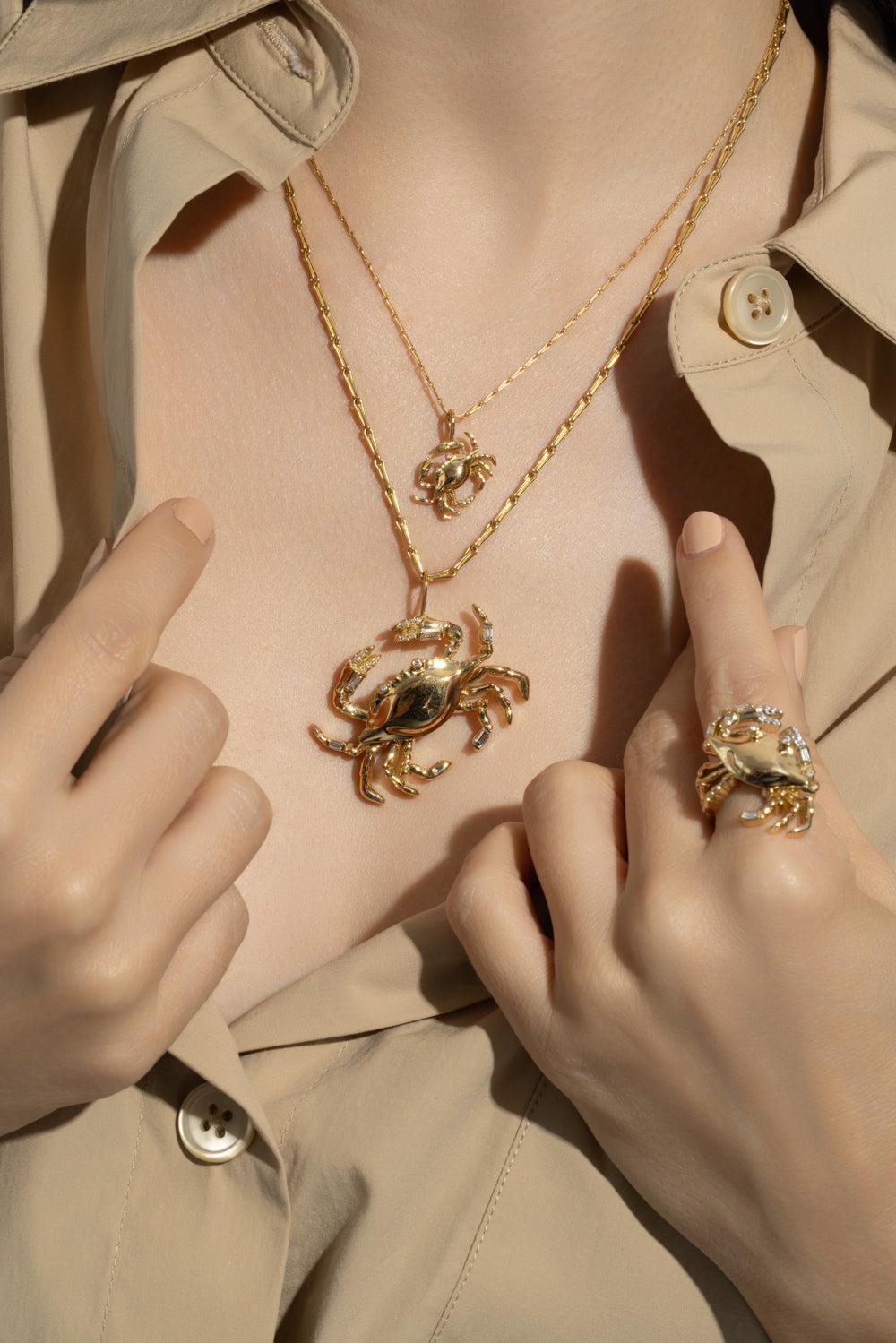 Small Cancer Zodiac Necklace-YELLOW GOLD-16-JEWELRYFINE JEWELNECKLACE O-BRENT NEALE