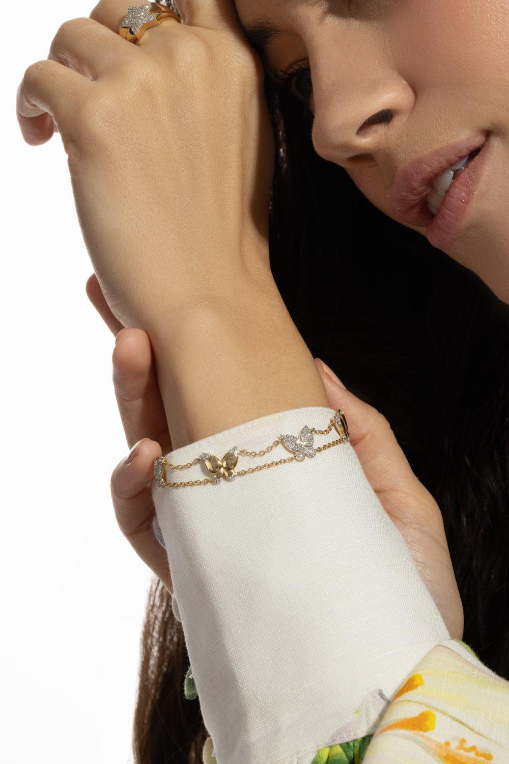 Five Station Alternating Butterfly Bracelet-YELLOW GOLD-7-JEWELRYFINE JEWELBRACELET O-PHILLIPS HOUSE
