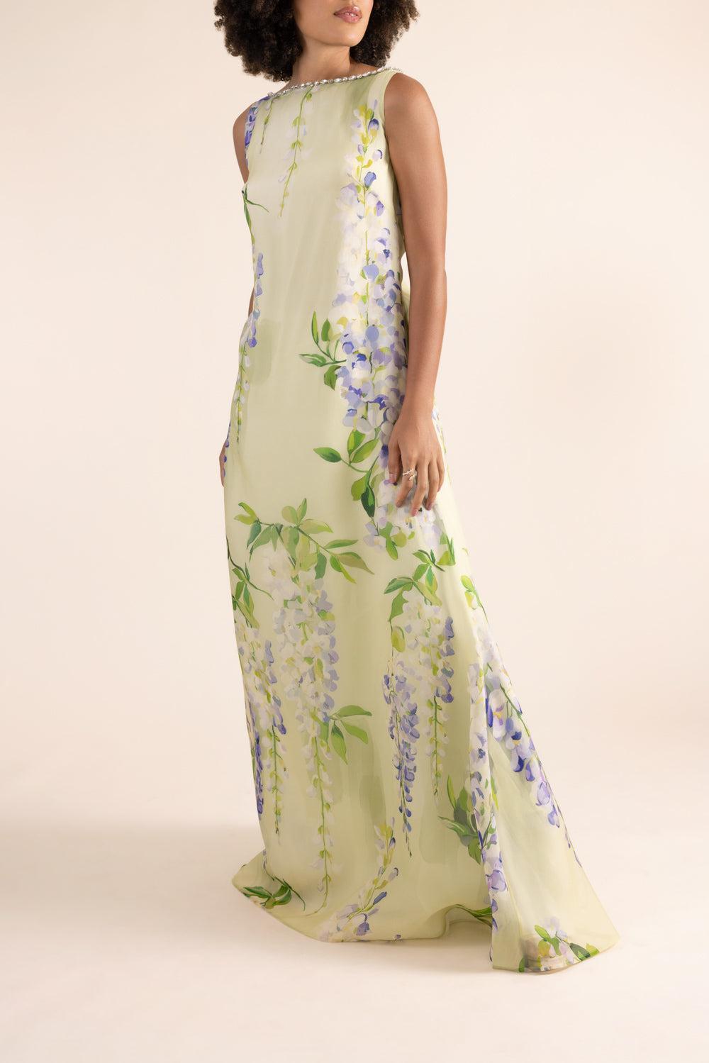 Yumei Embellished Open Back Gown-FLORAL-4-CLOTHINGDRESSGOWN-LEO LIN