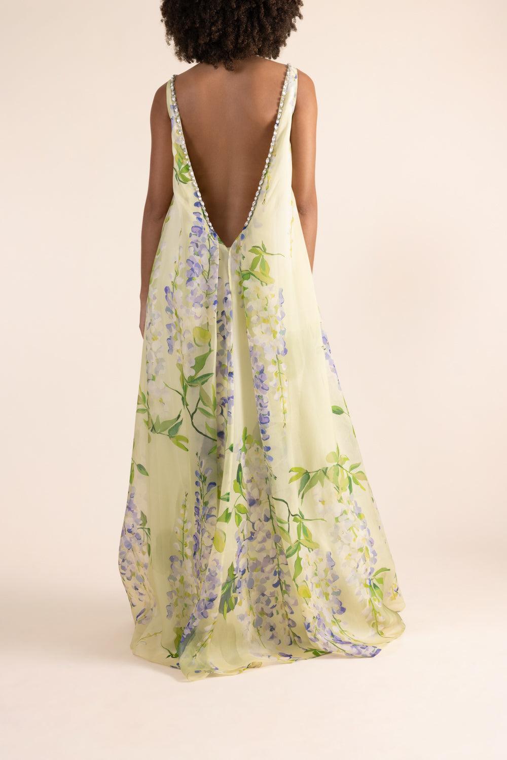 Yumei Embellished Open Back Gown-FLORAL-4-CLOTHINGDRESSGOWN-LEO LIN