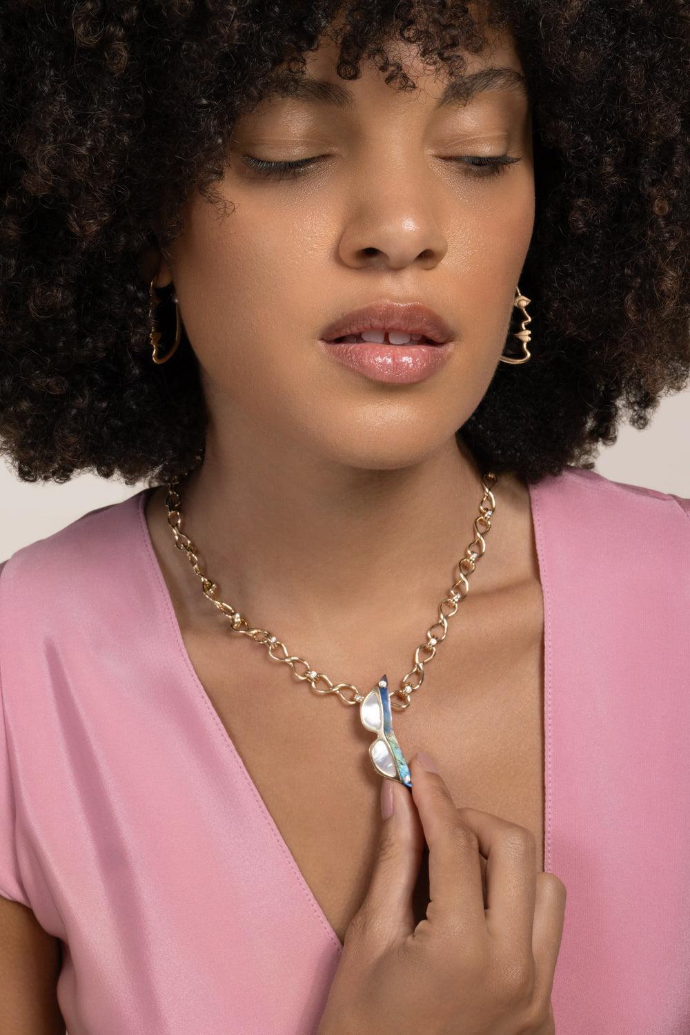 Diamond Pearl Sunglasses Pendant-YELLOW GOLD-JEWELRYFINE JEWELPENDANT-EDINA KISS