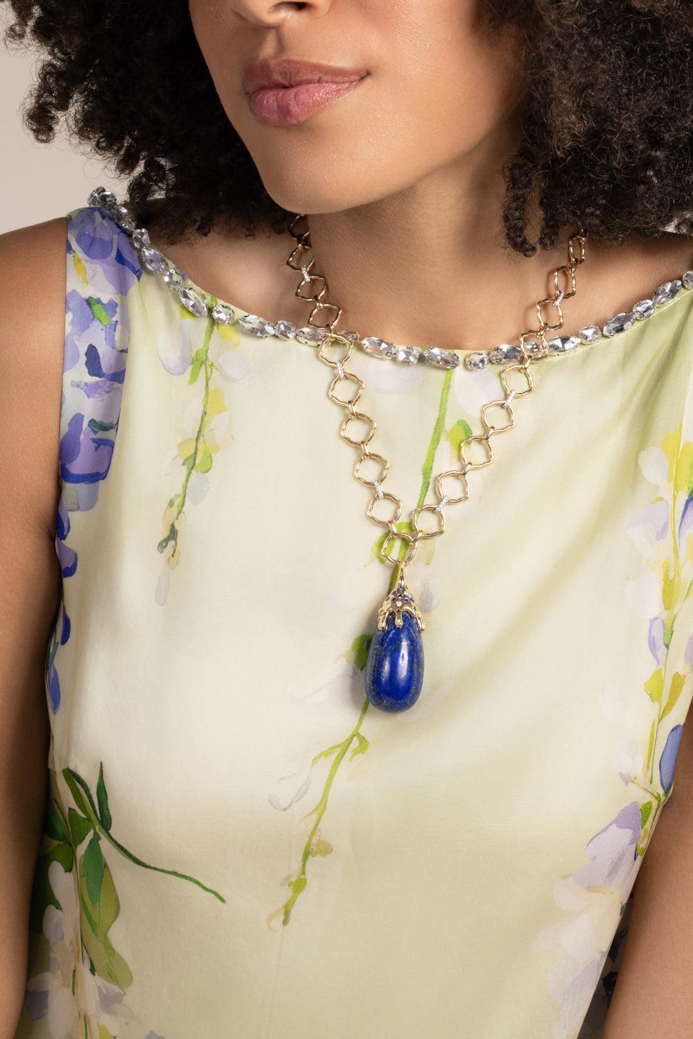 Diamond Lapis Dripping Pendant-YELLOW GOLD-JEWELRYFINE JEWELPENDANT-EDINA KISS