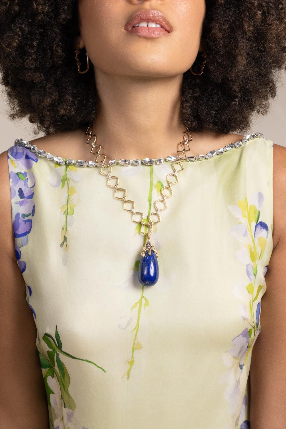 Diamond Lapis Dripping Pendant-YELLOW GOLD-JEWELRYFINE JEWELPENDANT-EDINA KISS