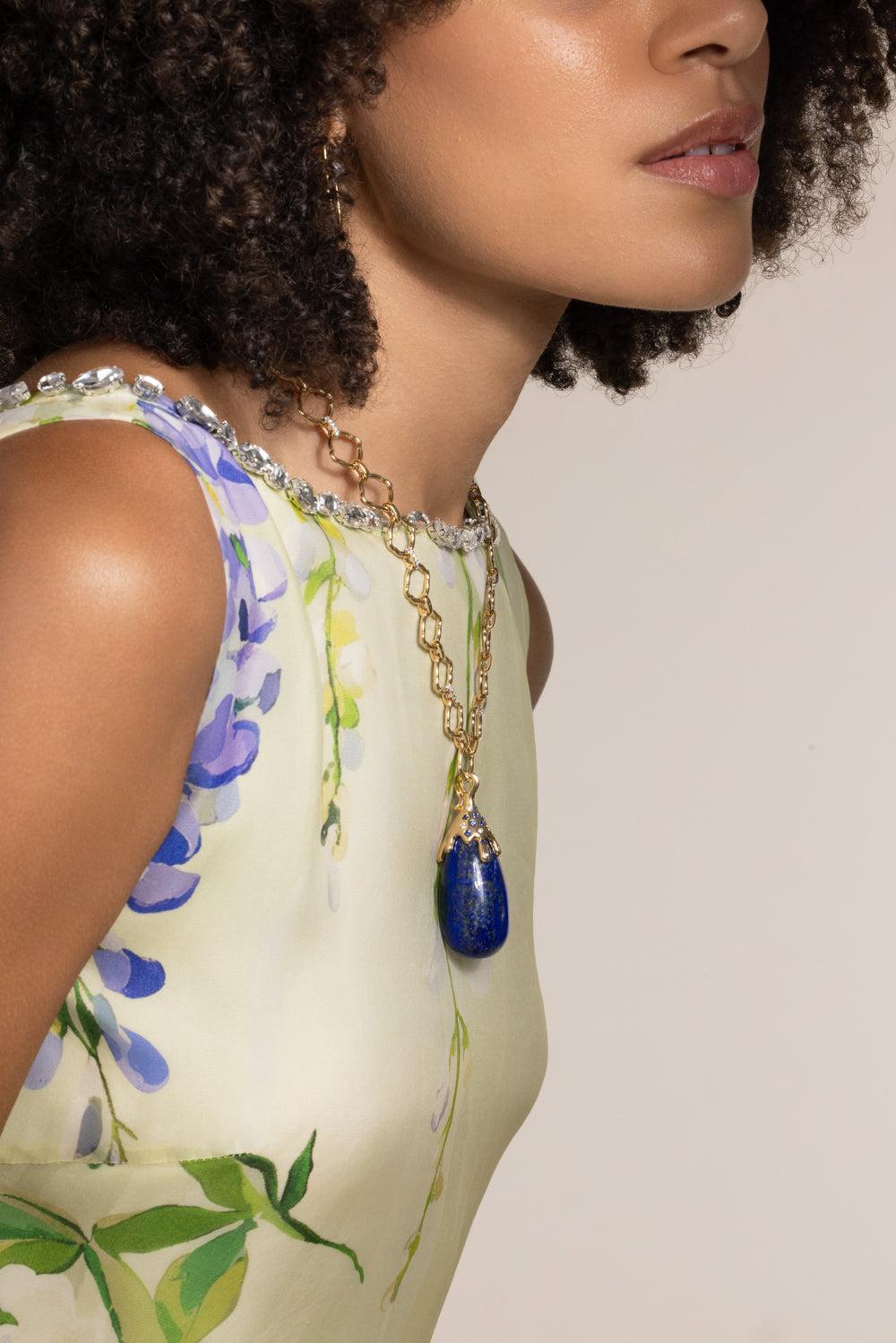 Diamond Lapis Dripping Pendant-YELLOW GOLD-JEWELRYFINE JEWELPENDANT-EDINA KISS