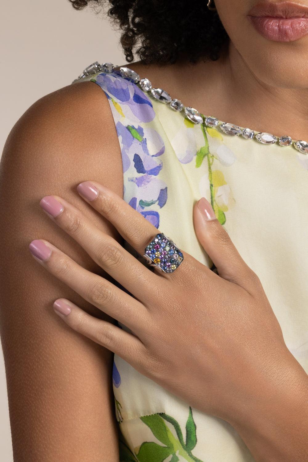 Multi Color Ten Table Ring-WHITE GOLD-7.5-JEWELRYFINE JEWELRING-SYLVA & CIE