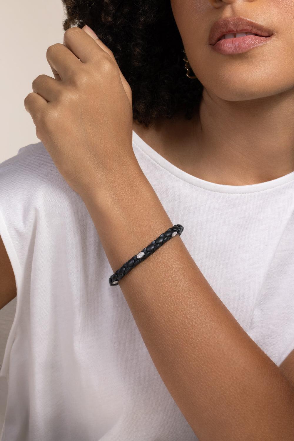 Six Diamond Black Anaconda Bracelet-WHITE GOLD-JEWELRYFINE JEWELBRACELET O-ROBERTO DEMEGLIO