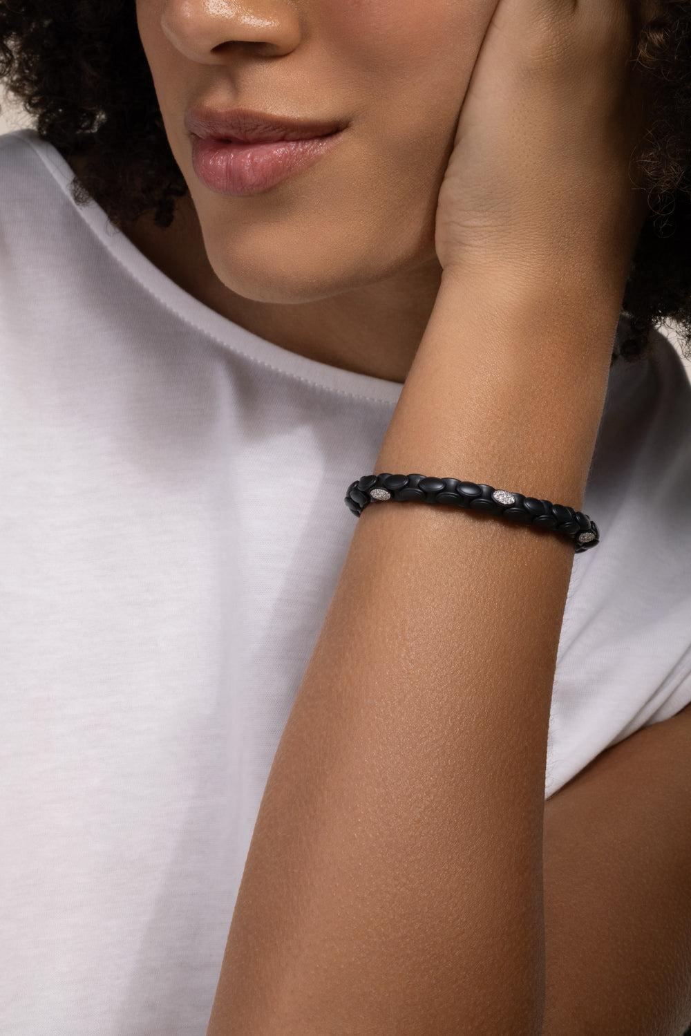 Six Diamond Black Anaconda Bracelet-WHITE GOLD-JEWELRYFINE JEWELBRACELET O-ROBERTO DEMEGLIO