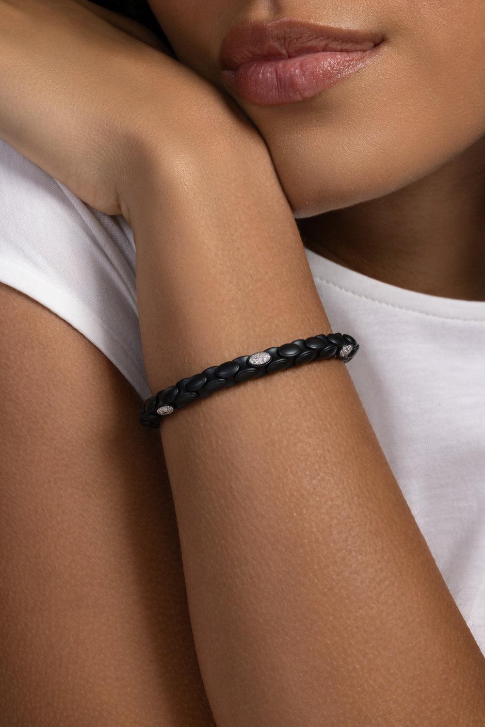Six Diamond Black Anaconda Bracelet-WHITE GOLD-JEWELRYFINE JEWELBRACELET O-ROBERTO DEMEGLIO