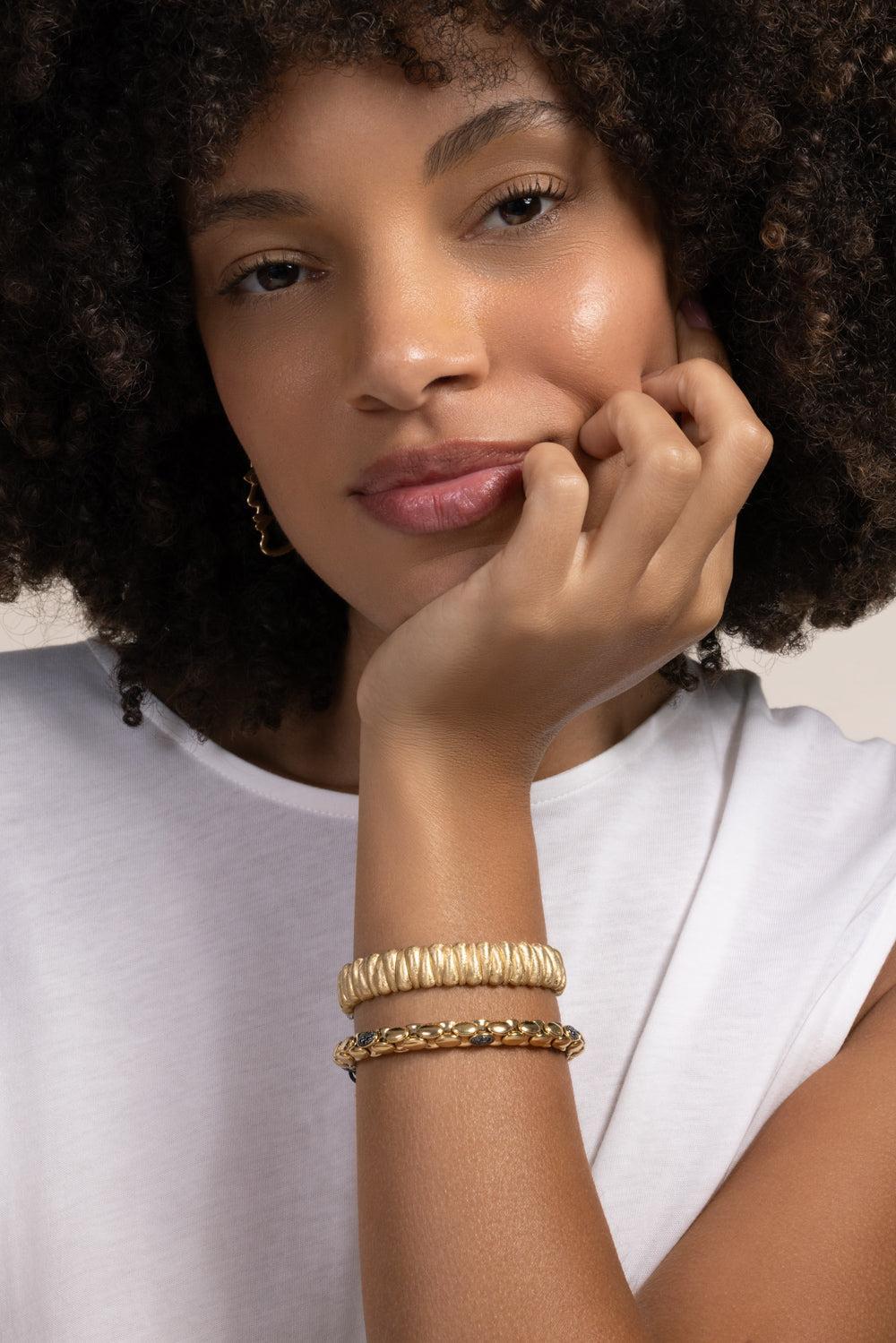 Diamond Satin Gold Bracelet-YELLOW GOLD-JEWELRYFINE JEWELBRACELET O-ROBERTO DEMEGLIO