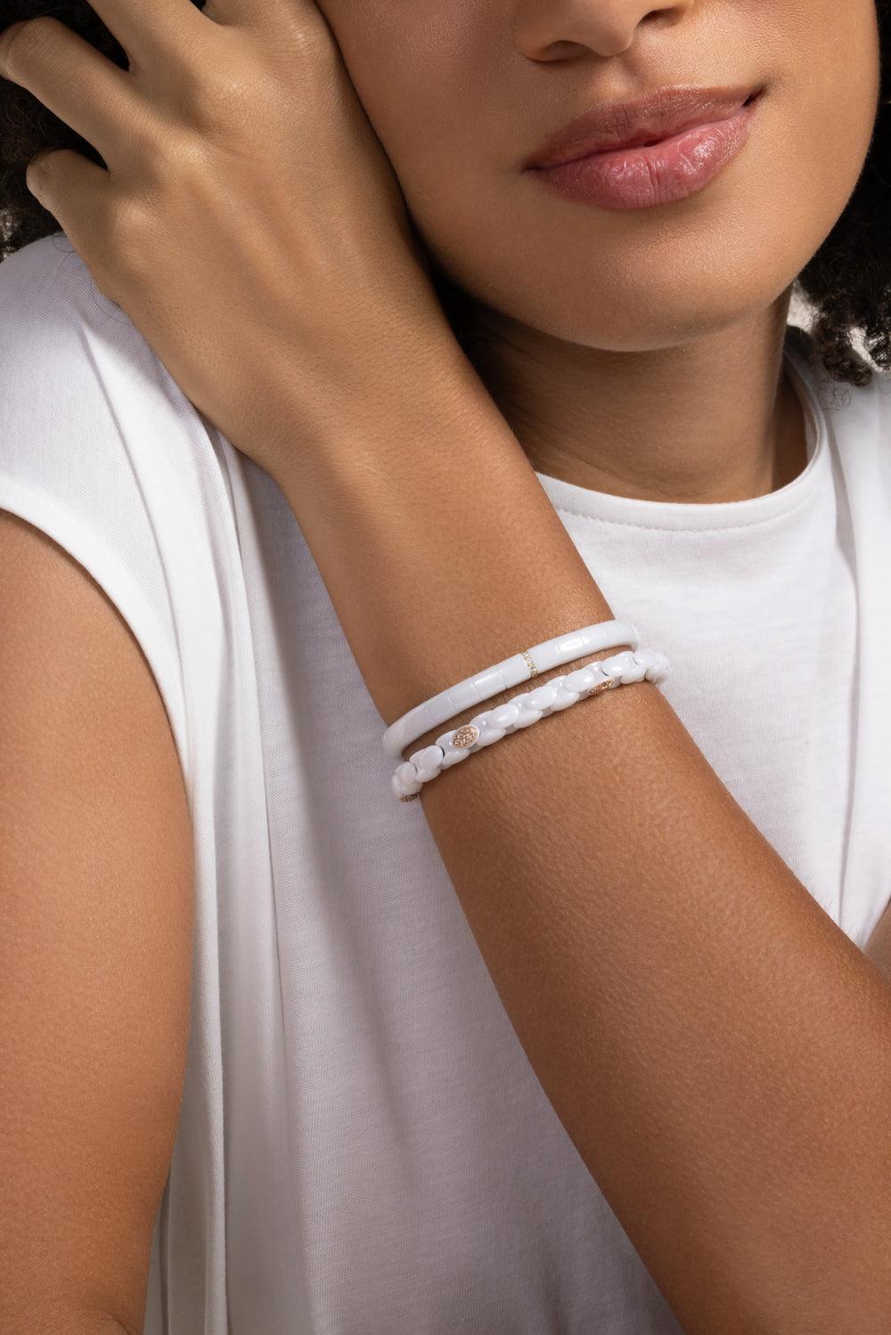 Six Diamond White Anaconda Bracelet-ROSE GOLD-JEWELRYFINE JEWELBRACELET O-ROBERTO DEMEGLIO
