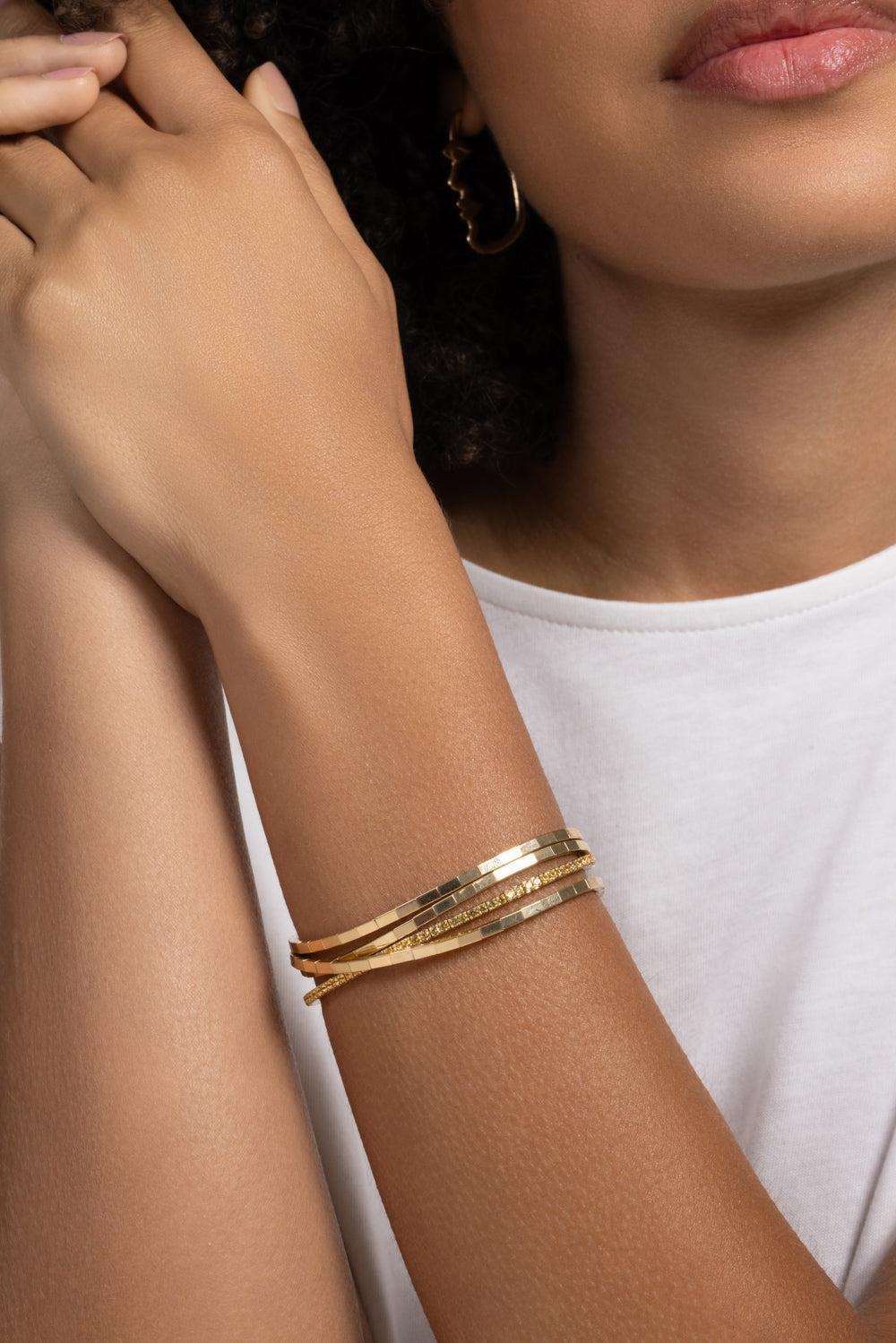 Yellow Sapphire Stretch Tennis Bracelet-YELLOW GOLD-JEWELRYFINE JEWELBRACELET O-ROBERTO DEMEGLIO