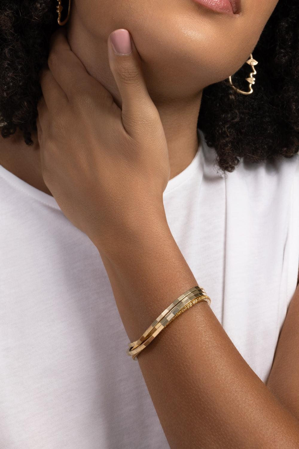 Yellow Sapphire Stretch Tennis Bracelet-YELLOW GOLD-JEWELRYFINE JEWELBRACELET O-ROBERTO DEMEGLIO