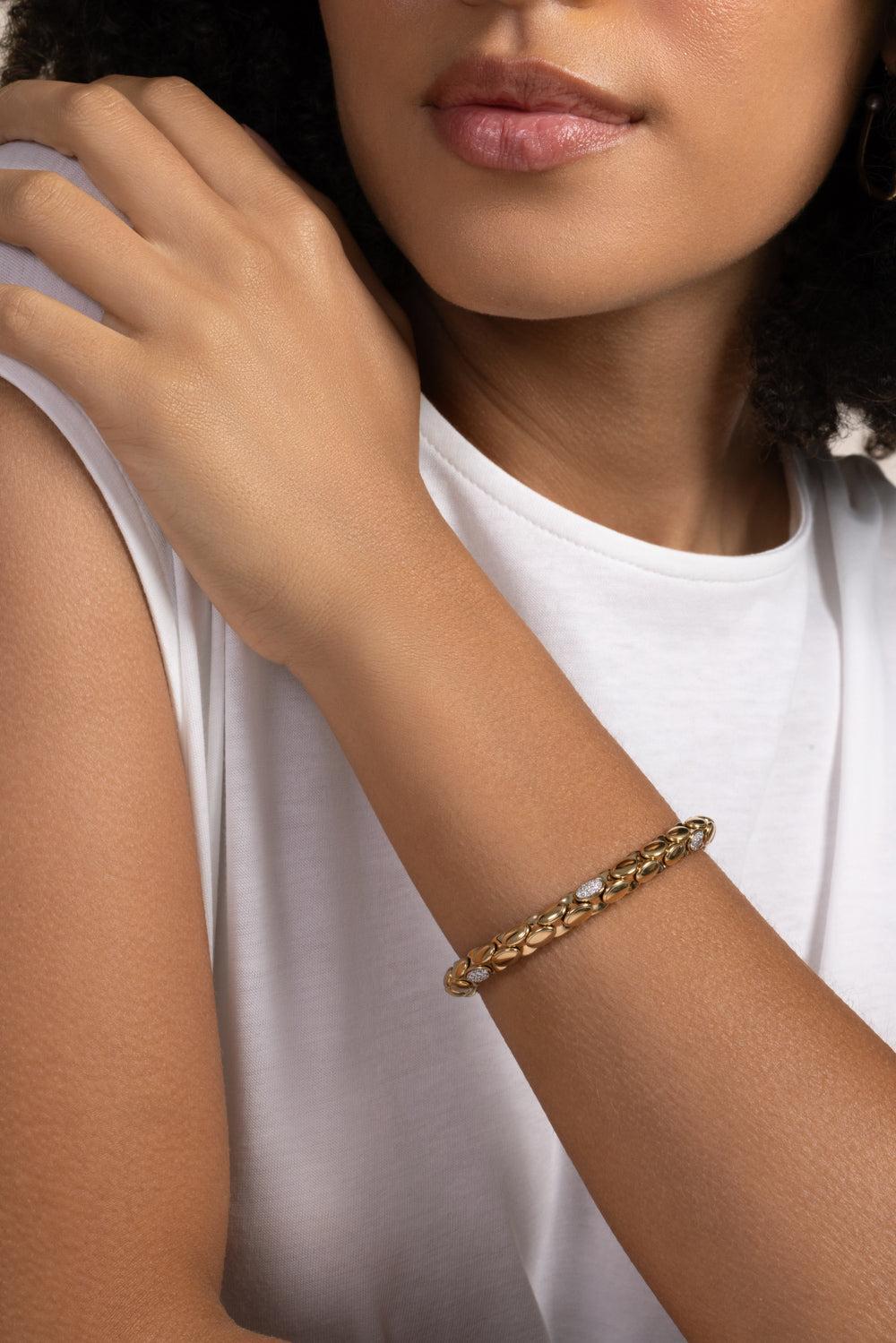 Six Diamond Anaconda Aura Bracelet-YELLOW GOLD-JEWELRYFINE JEWELBRACELET O-ROBERTO DEMEGLIO